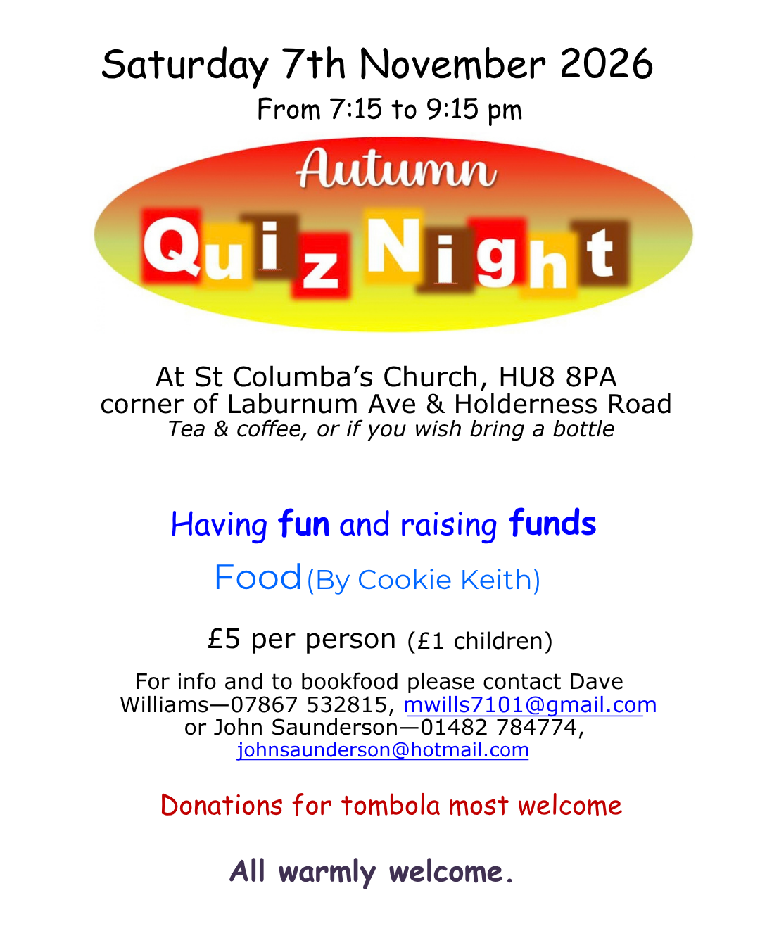 St Columba's Autumn Quiz