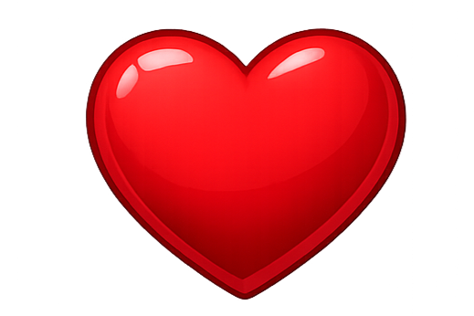 Corazón rojo brillante con reflejos.