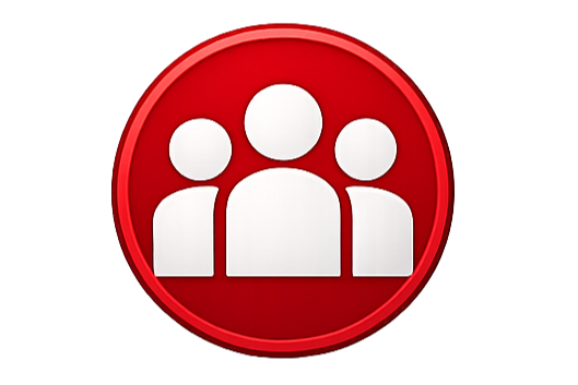 Ícono de grupo de personas en un círculo rojo.