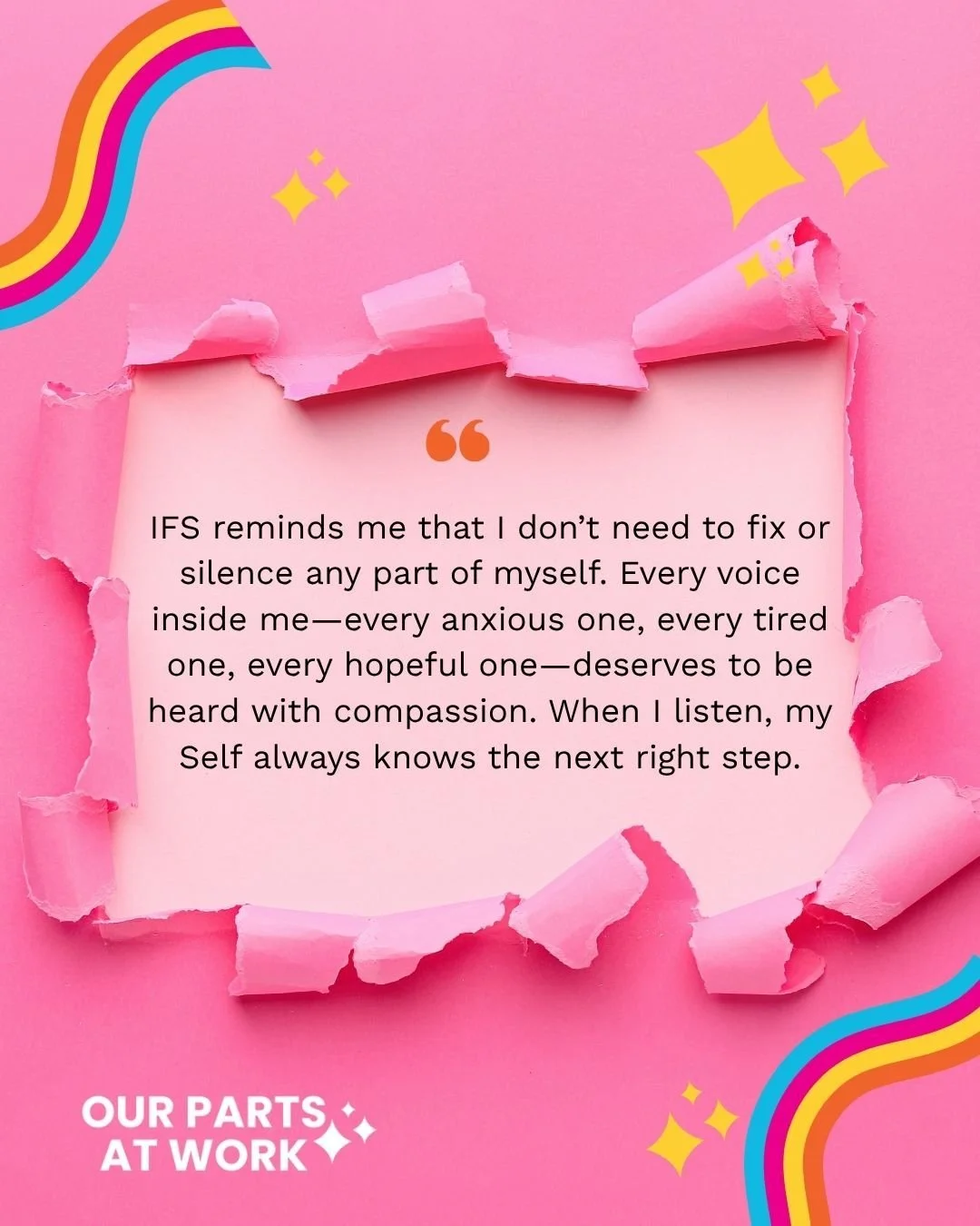 What if you didn&rsquo;t have to push your feelings away to move forward?

IFS invites you to get curious about every voice inside you&mdash;because they all want to help in their own way.

Start by noticing one part that&rsquo;s showing up today.
Sa