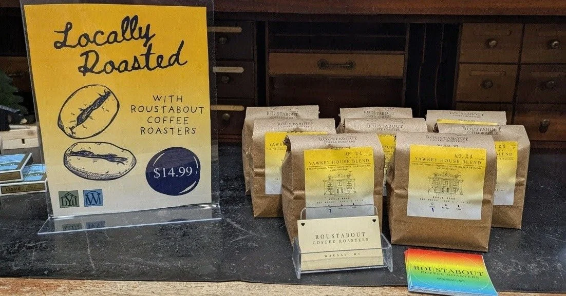 We are excited to share a special collaboration between the Marathon County Historical Society and @roustaboutcoffeeroasters  with the release of the Yawkey House Blend.
This light roast features notes of honey jasmine, sweet cream, and dark chocolat