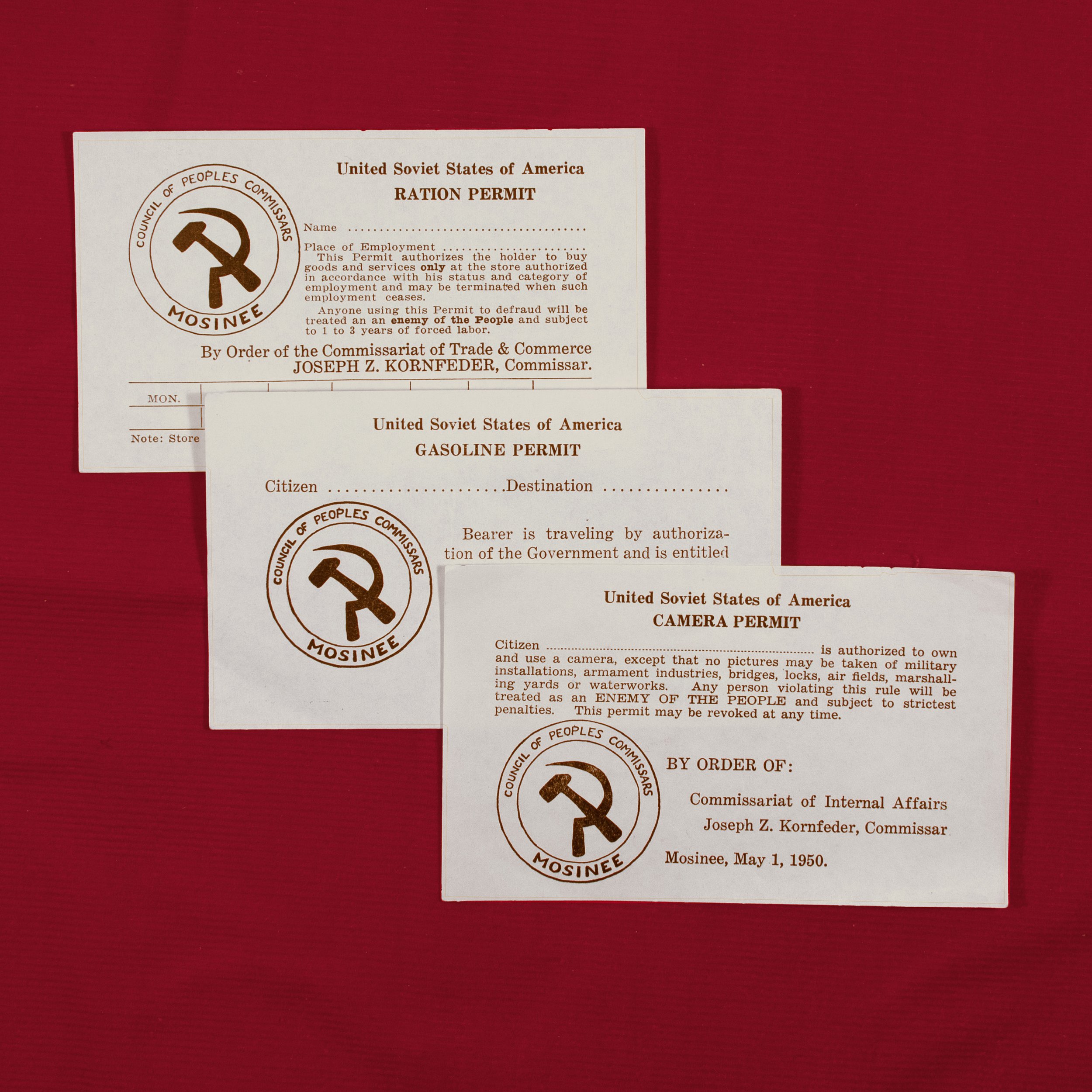 Permits from Mock "Communists" in Mosinee, 1950