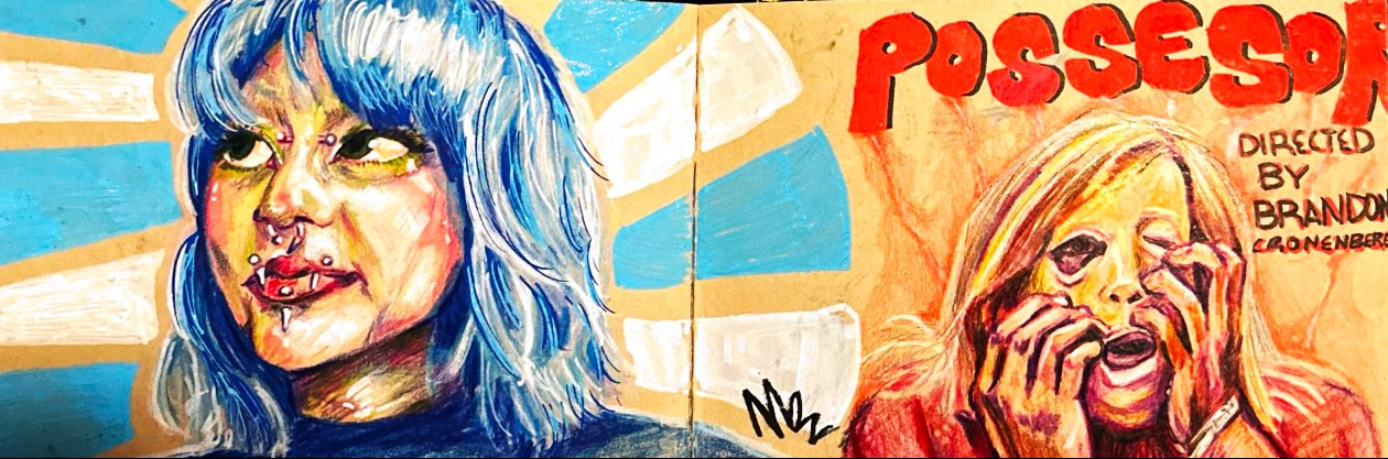 "Lil and Possessor" 2025, colored pencil, paint marker