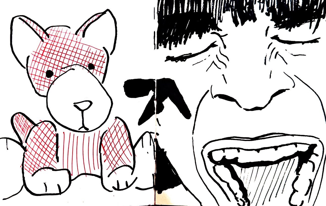 "toy, aphex twin, screaming lady" 2023, paint marker, ballpoint pen