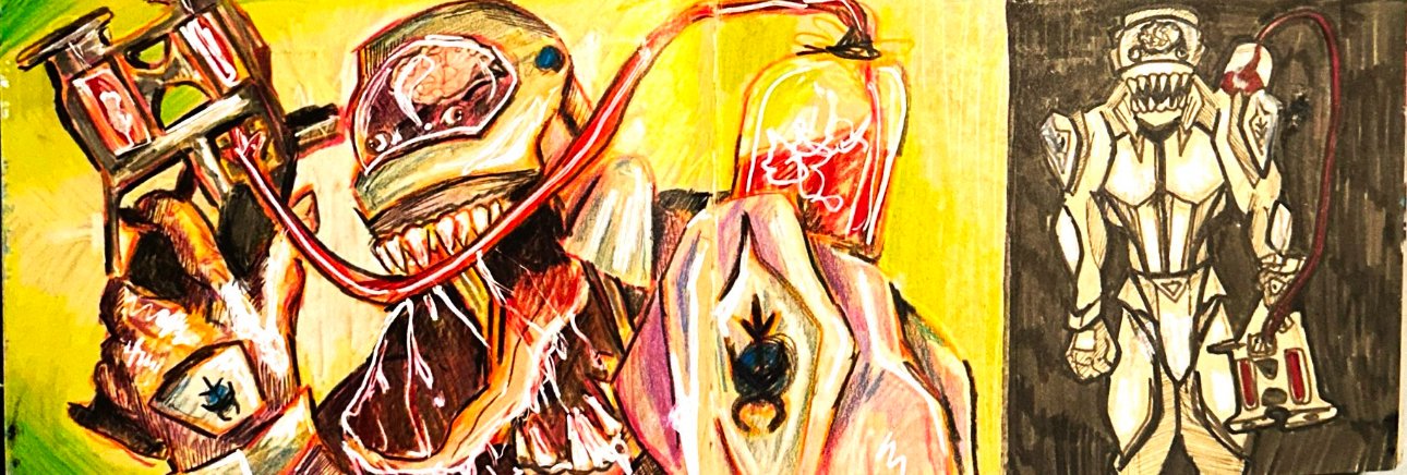 "Blood Hunter" 2025, colored pencil, paintmarker, alcohol marker,