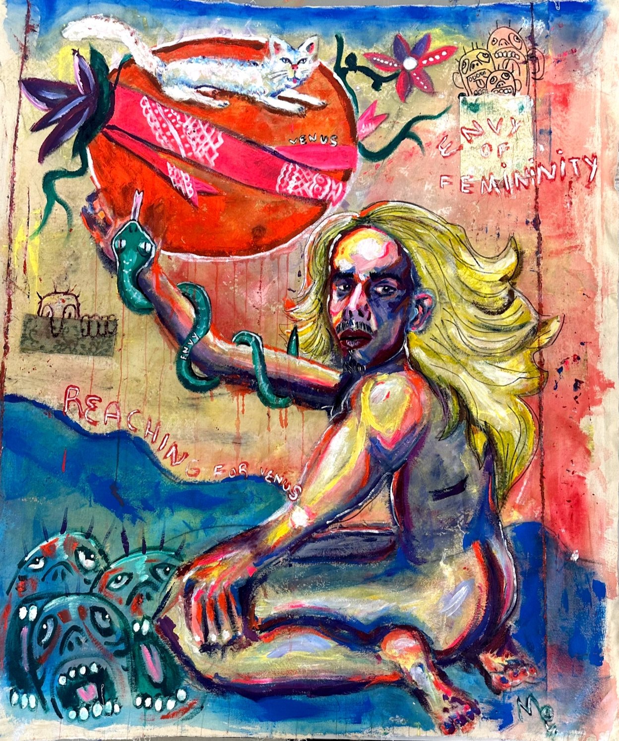 "envy of femininity" 2023, acrylic on un-stretched canvas, 6ft x 6ft