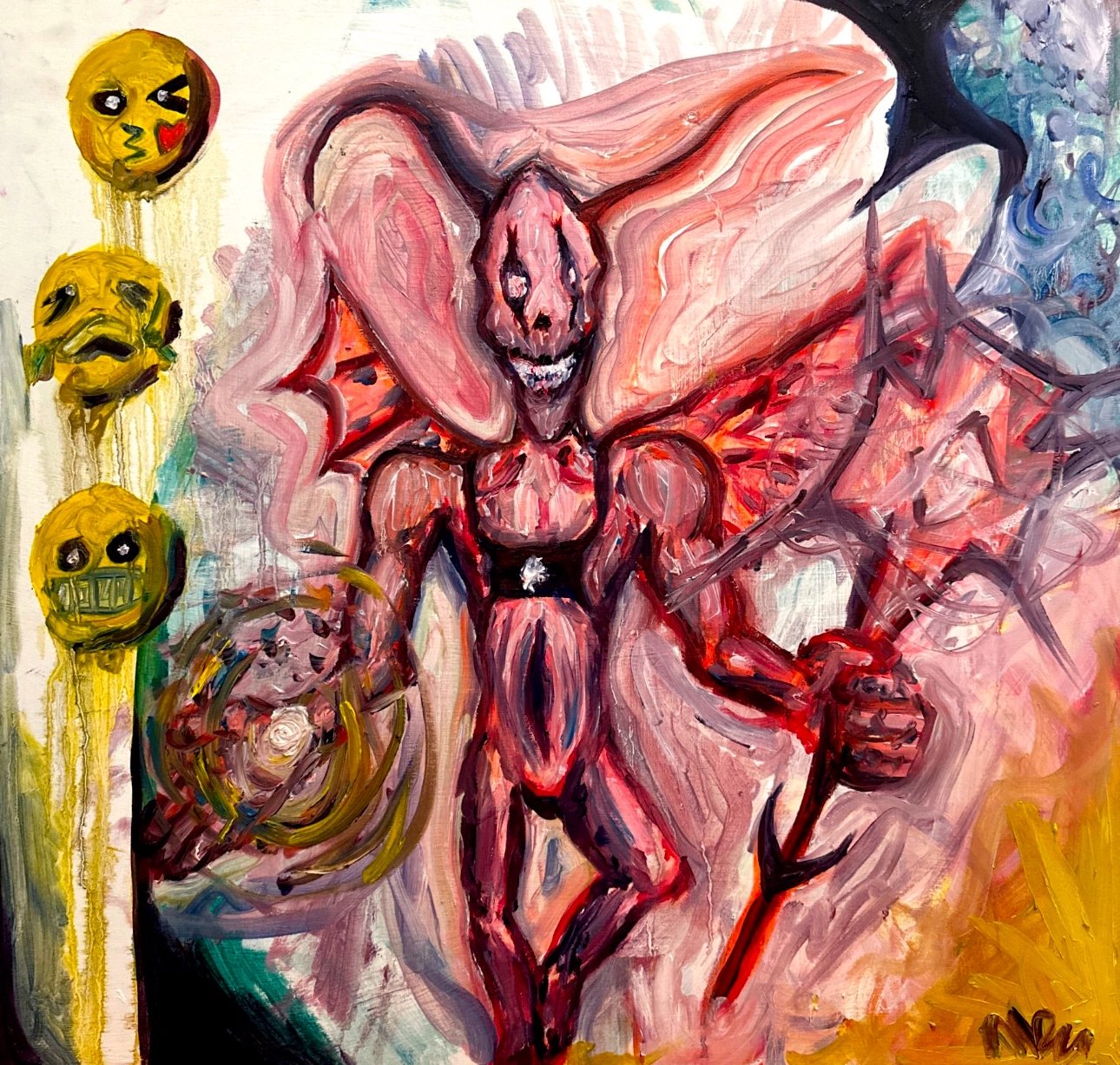 "emoji man" 2025, oil on wood
