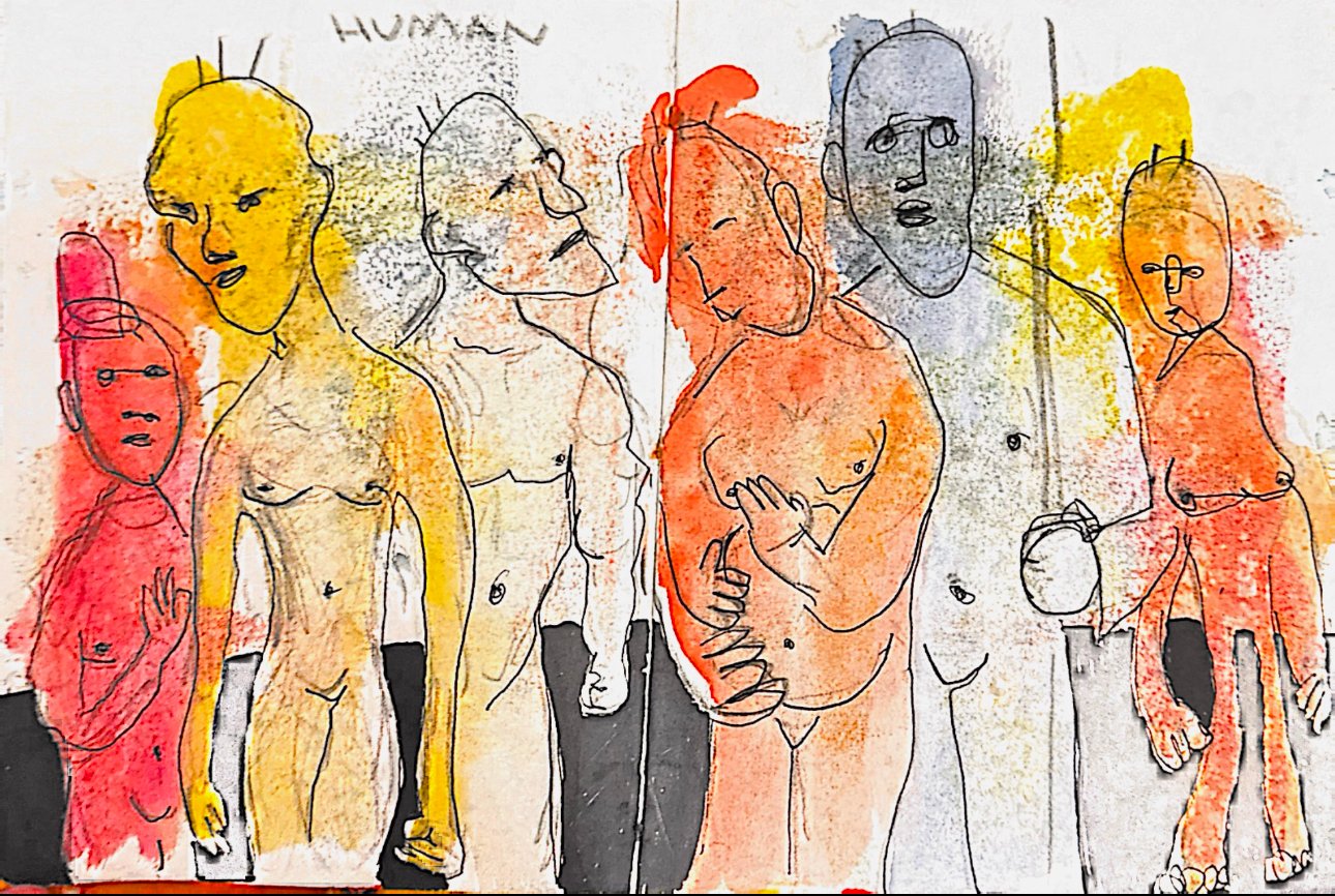 "human" 2023, watercolor, ballpoint pen