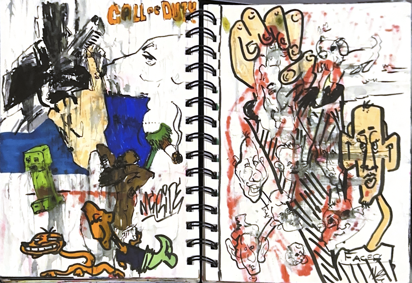 "rotted mess" 2024, paint marker, alcohol marker, ink pen