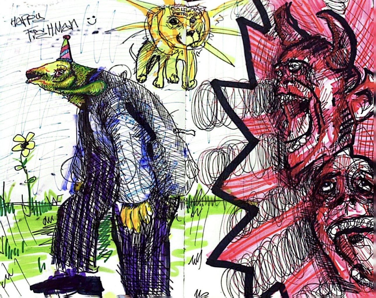 "HAPPY FISHMAN" 2023, ballpoint pen, alcohol marker