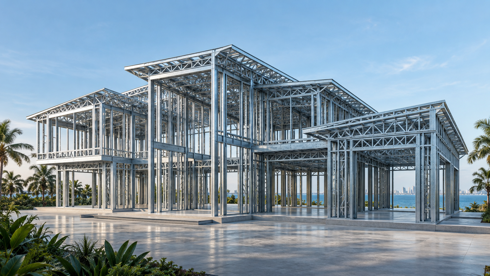 Illustrative steel frame of a luxury home