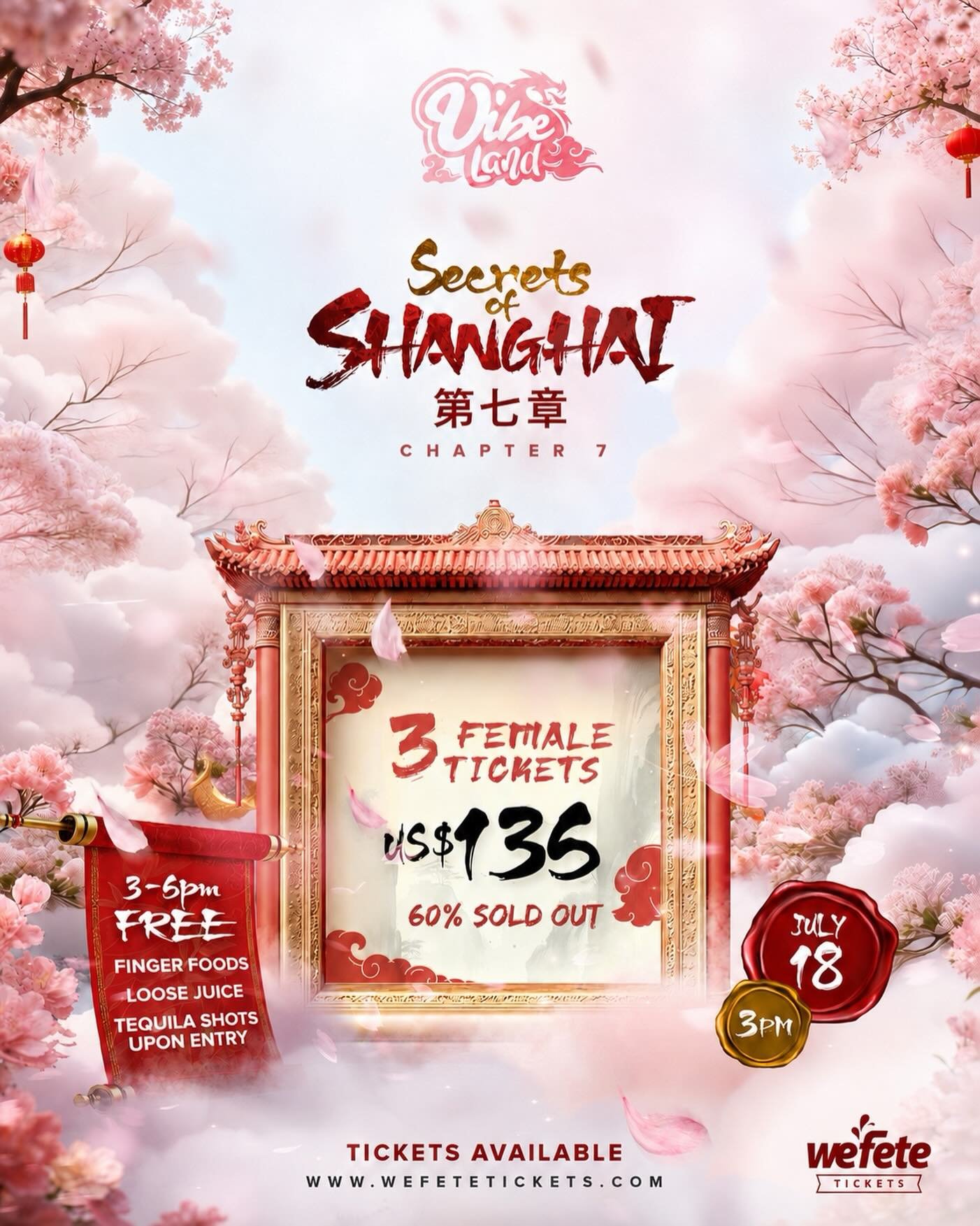 The group chats have been working overtime. 👀🤭 The ladies ticket special is already 60% sold out❗️

Get Yours NOW🔥

🇨🇳 : Secrets of Shanghai | Chapter 7

🗓️ : July 18th, 2026
🕒 : 3PM 

Lock in and grab your tickets now via 🎟️www.wefetetickets