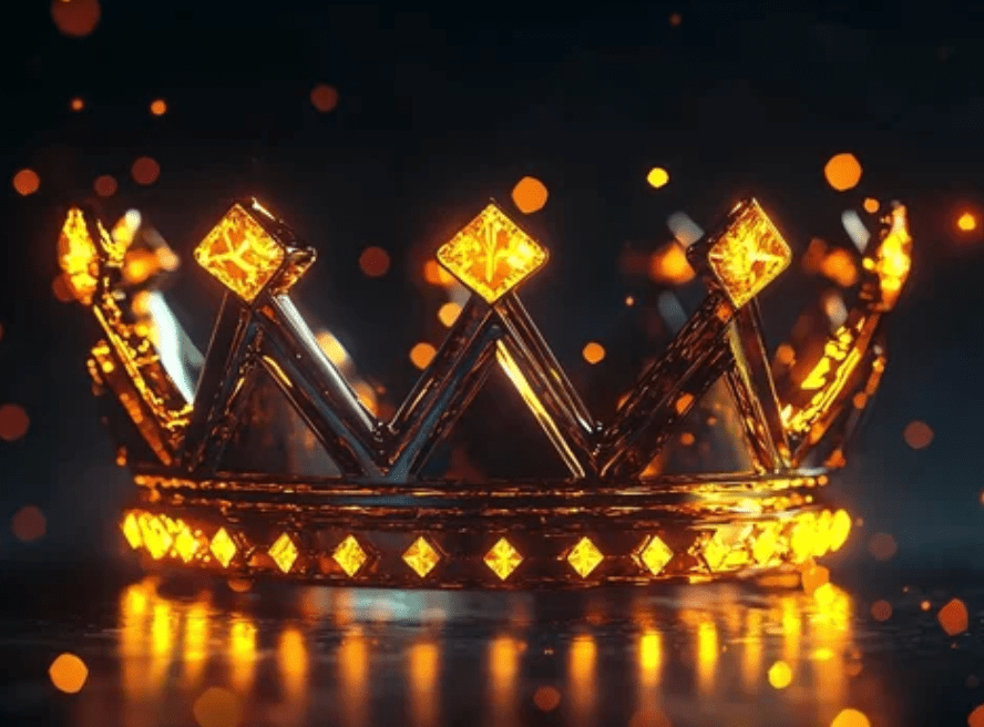 Glowing crown with intricate design, surrounded by floating embers