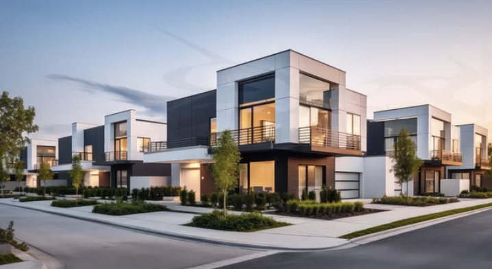 Modern suburban neighborhood with contemporary houses