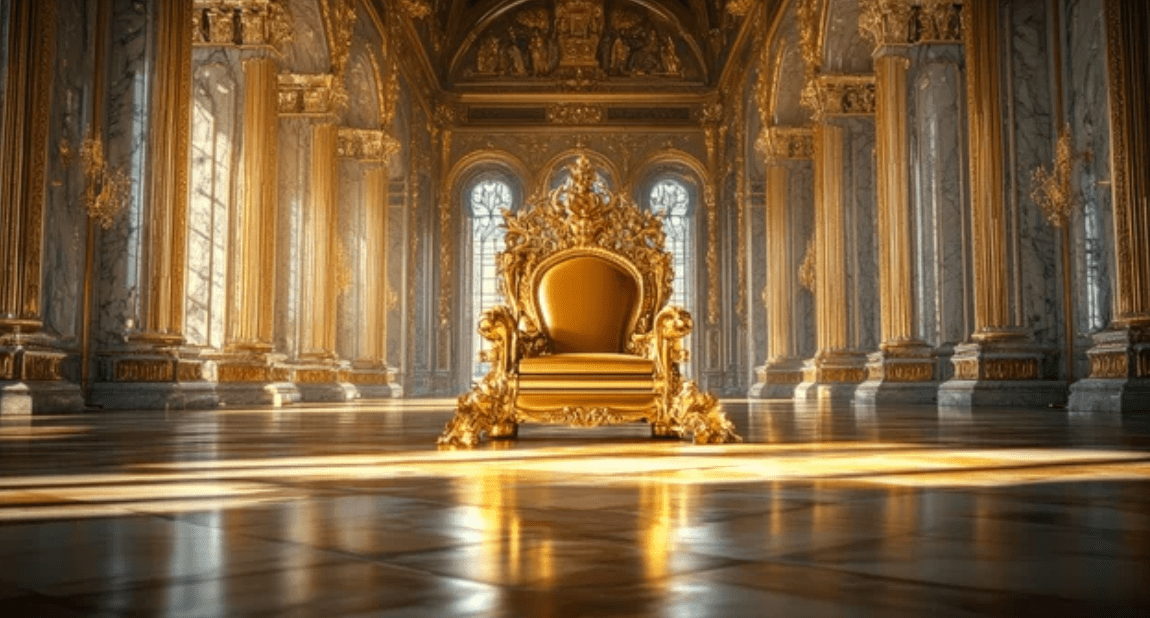 Ornate golden throne in luxurious palace hall