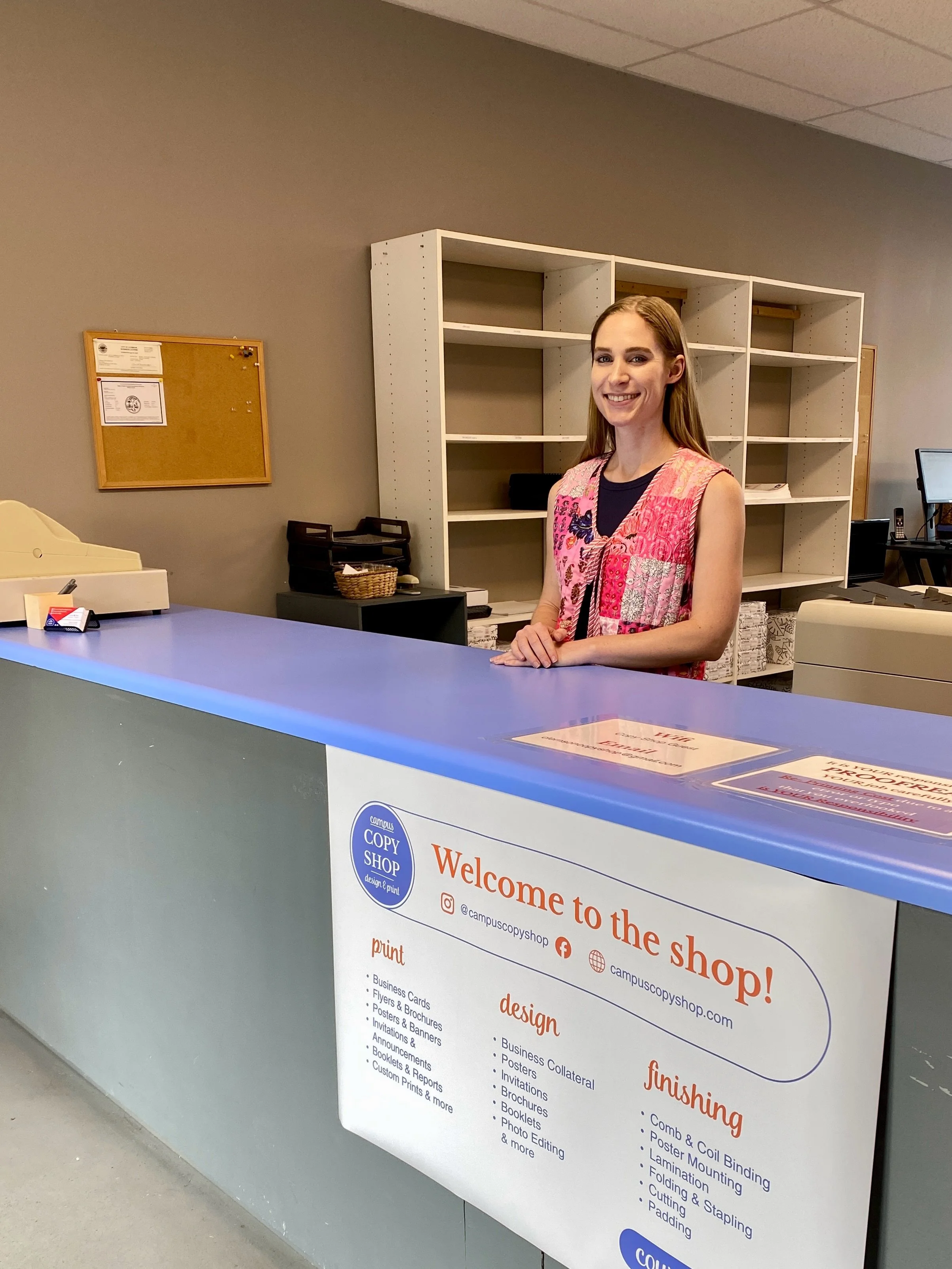 A New Chapter for Campus Copy Shop

We&rsquo;re excited to share that Campus Copy Shop is now under new ownership.

Many of you already know me, Lauren, from your visits to the shop over the past year. During that time, I&rsquo;ve had the privilege o