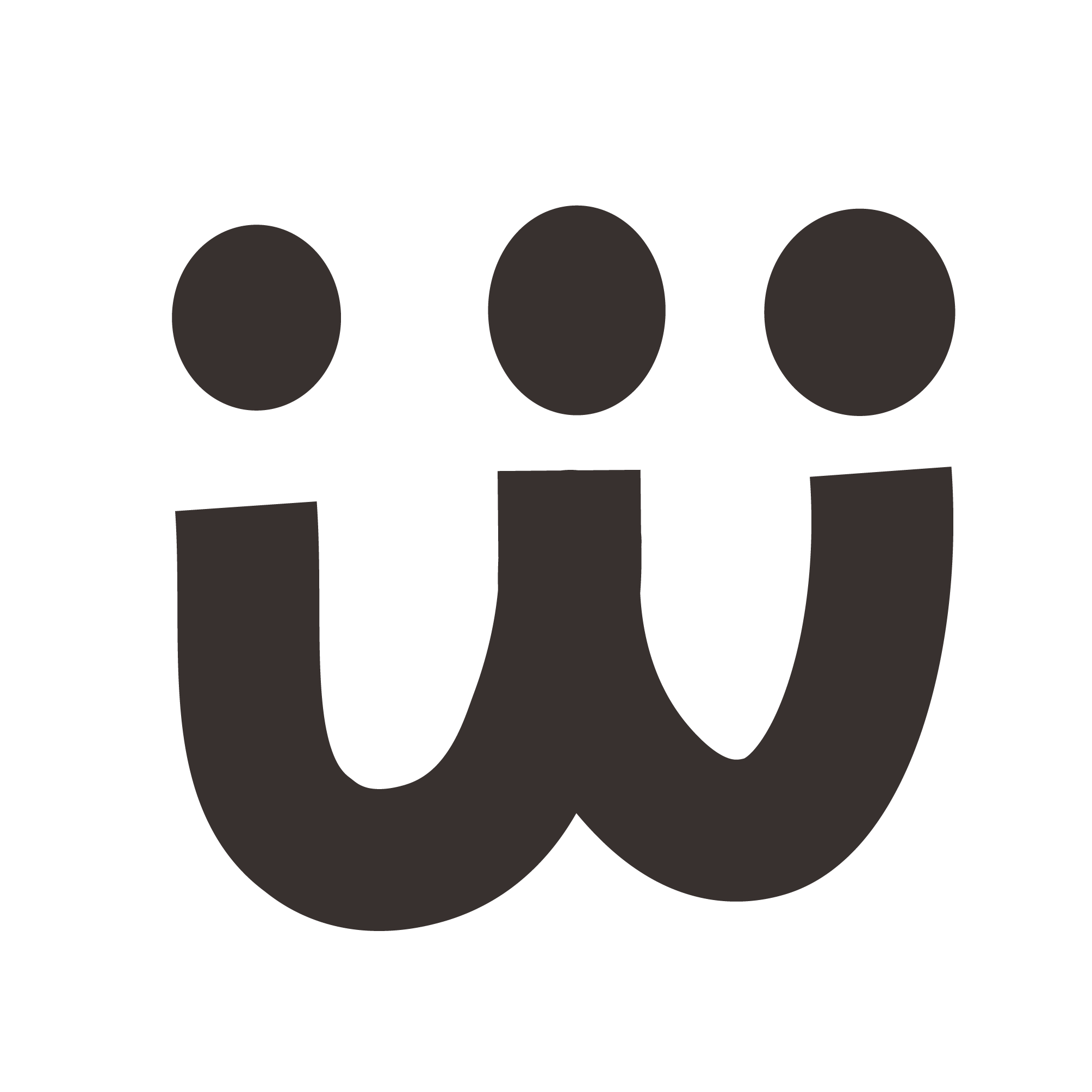 Black and white logo with stylized lowercase 'w' and three dots above.