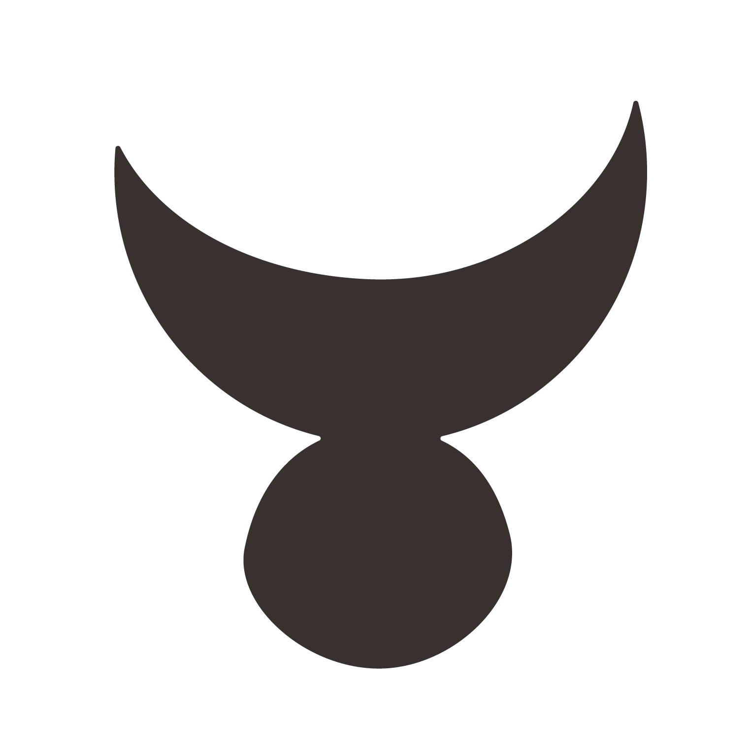A black and white logo featuring a crescent moon shape on top and a smaller circle below