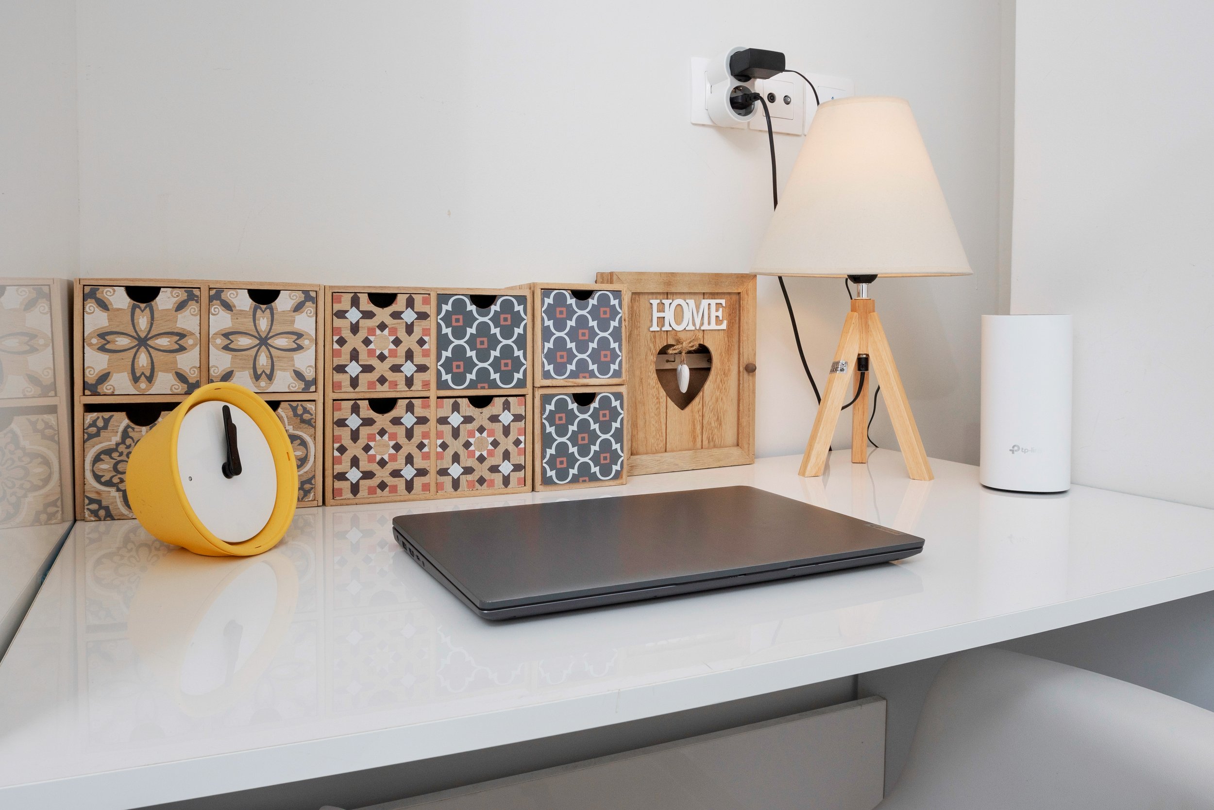 Work nook — desk & lamp detail