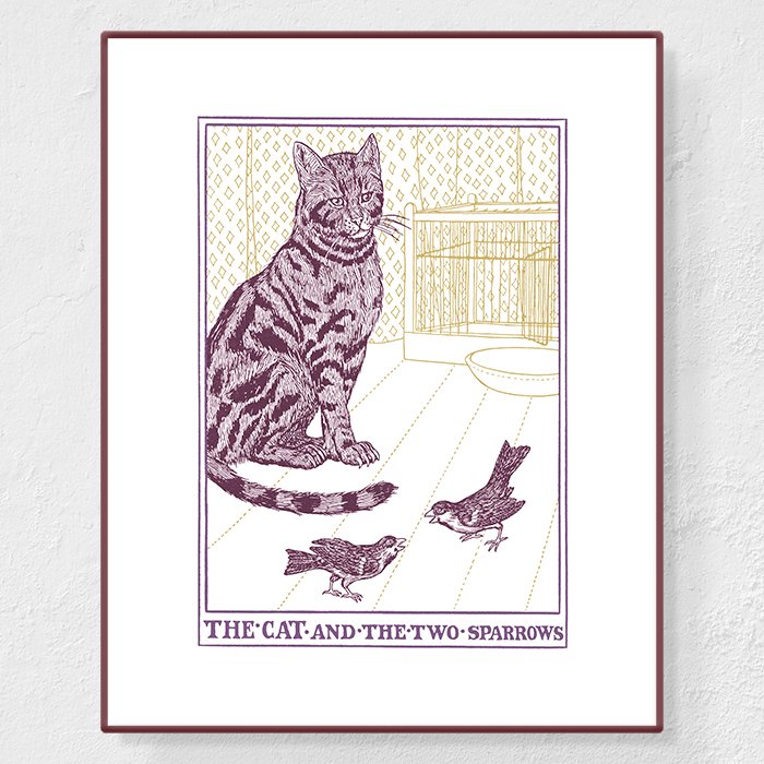 The cat and the two sparrows - Affiche Percy J. Bilinghurst
