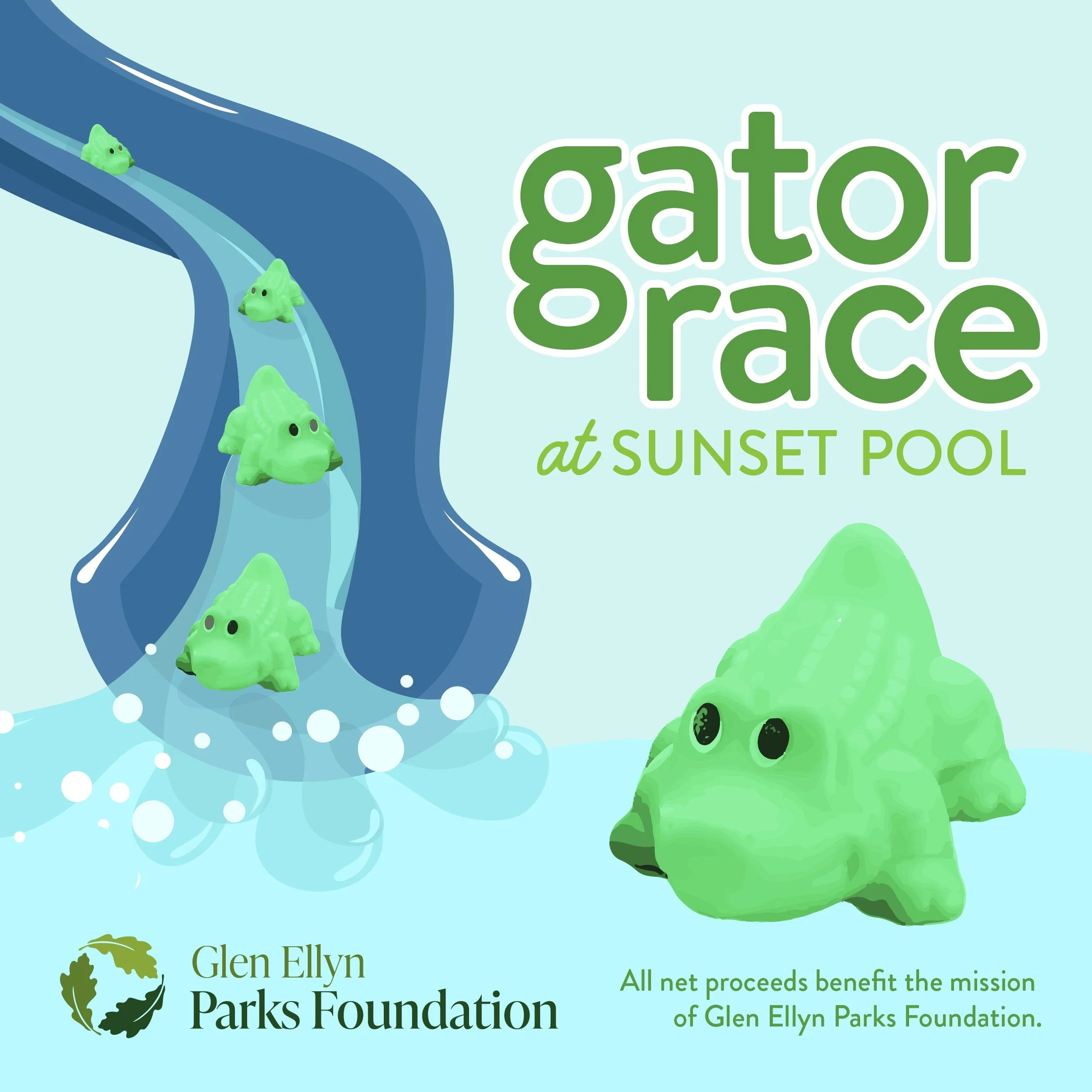 The Gator Race Returns June 12, 2026!
Get ready to cheer on your favorite speedy gator at one of our favorite family fundraising traditions. Prizes include a $100 Visa Gift Card, A Family Pool Membership for 2027 and prize baskets from our sponsors. 
