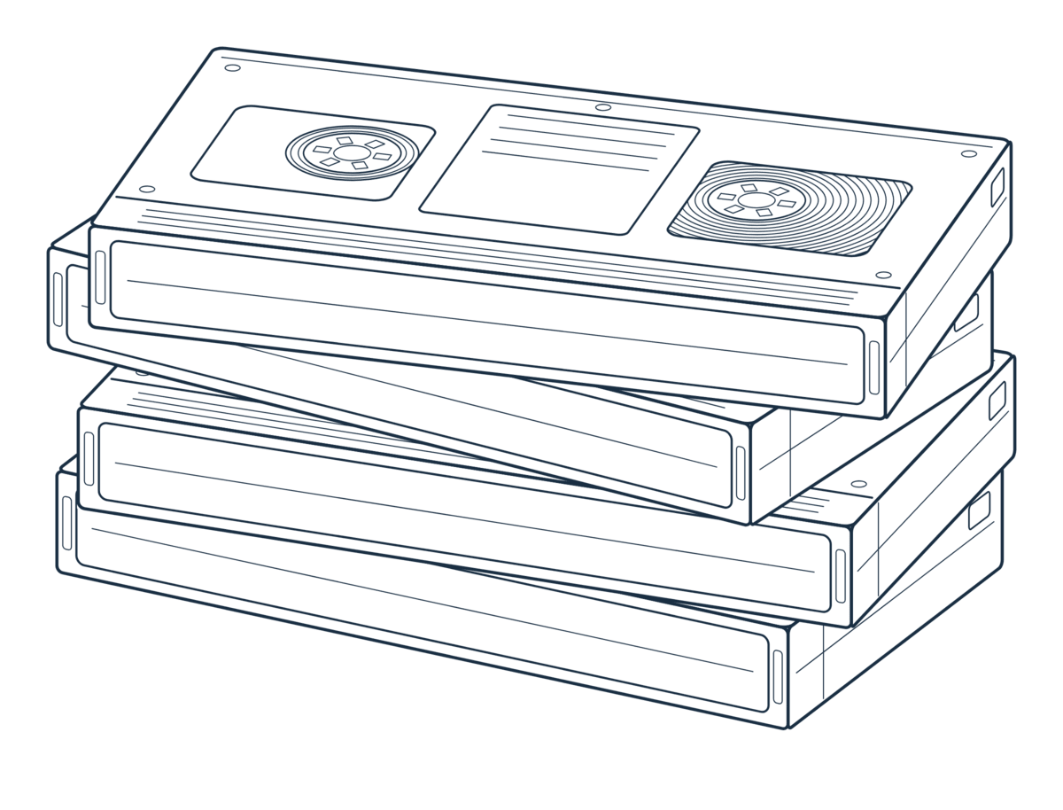 Line illustration of a stack of VHS cassettes