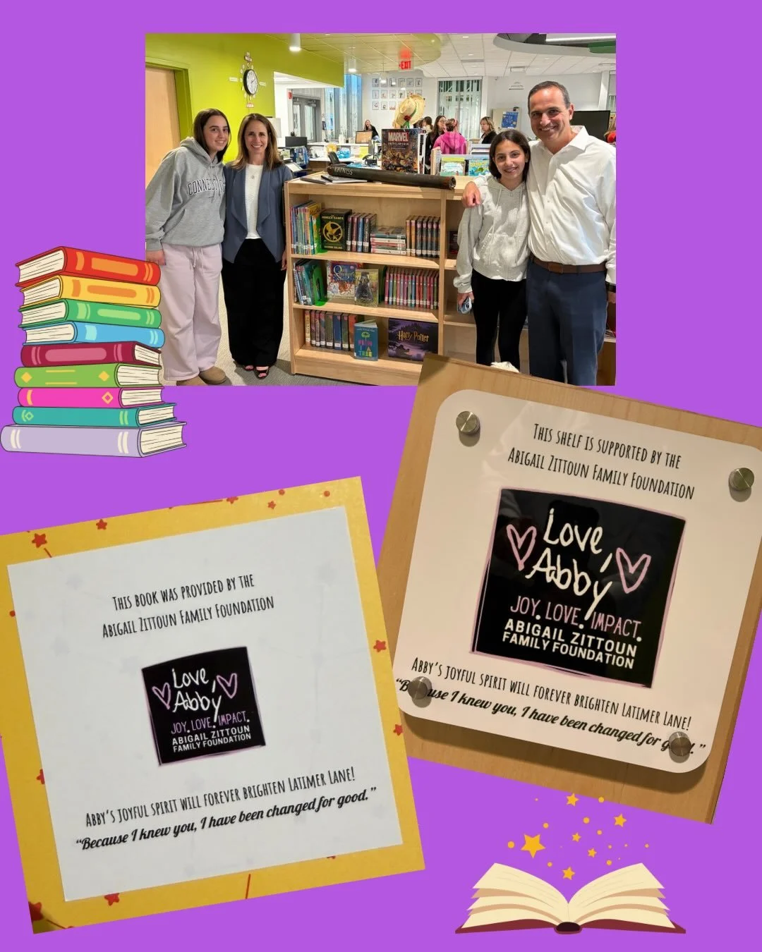 Abby loved to read. The library was her place. Today we had the honor of dedicating a section of the Latimer Lane Elementary School library to Abby. The section includes books she escaped into and stories she treasured, from kindergarten through 6th 