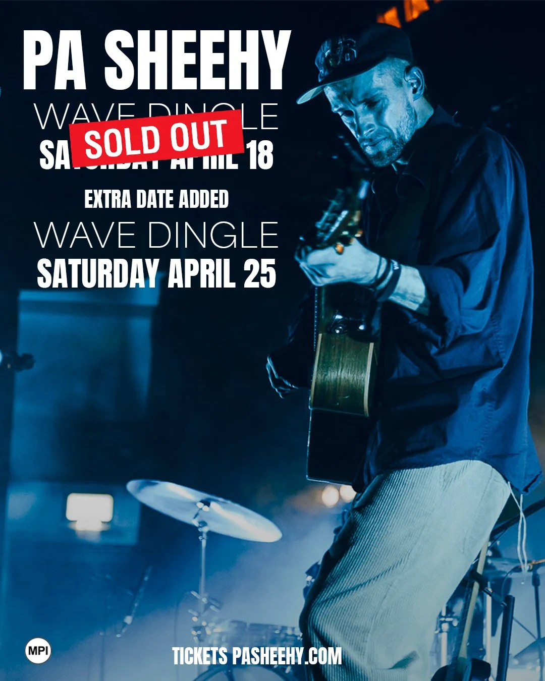 alt="Live music performance by Pa Sheehy at Wave Theatre Dingle. Sold out concert poster featuring an intimate stage setting in the West of Ireland."