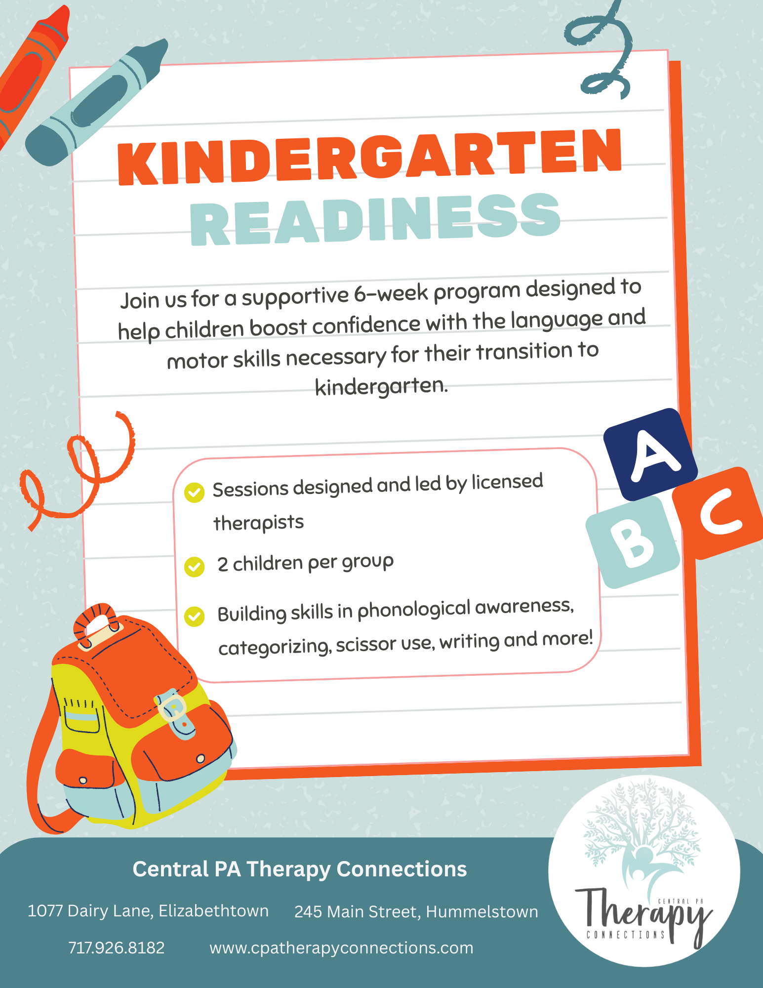 Kindergarten Readiness, May & June — Central PA Therapy Connections ...