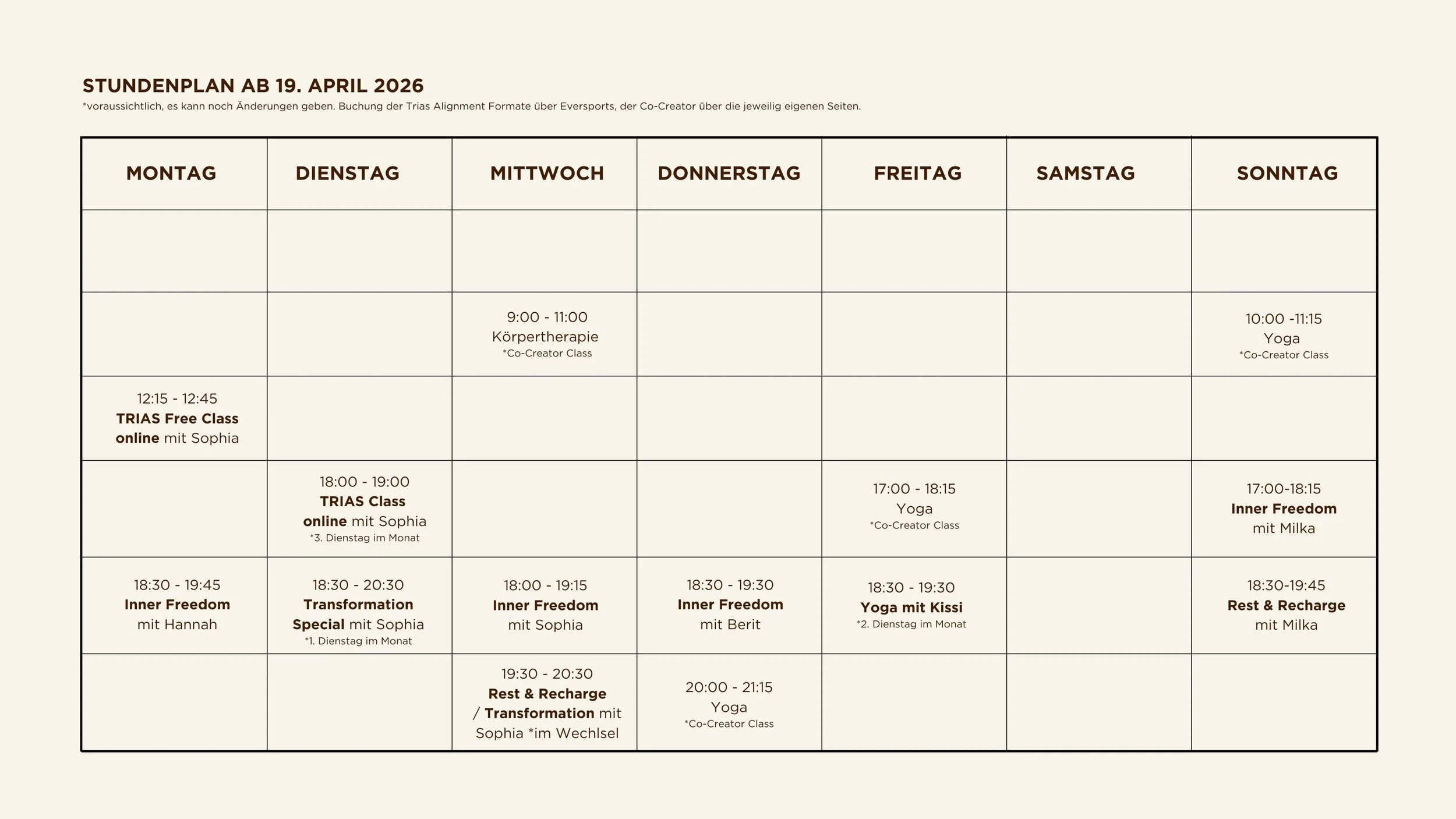 Thora Studio München tundenplan