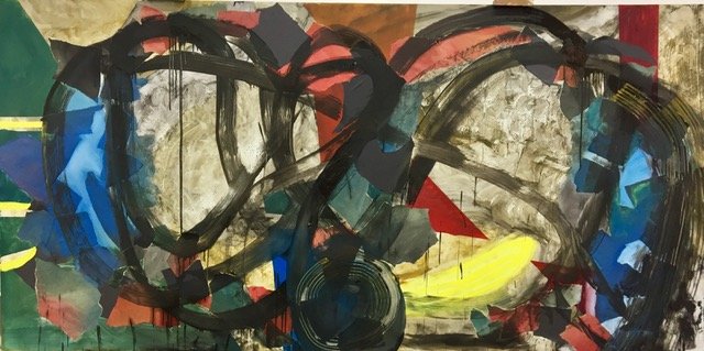 ‘The man in the red suit’ 
- mixed media and collage on paper -