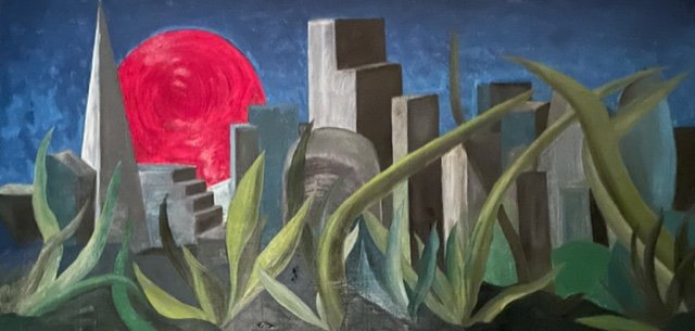 ‘London apocalypse’ 
- oil paint on board -