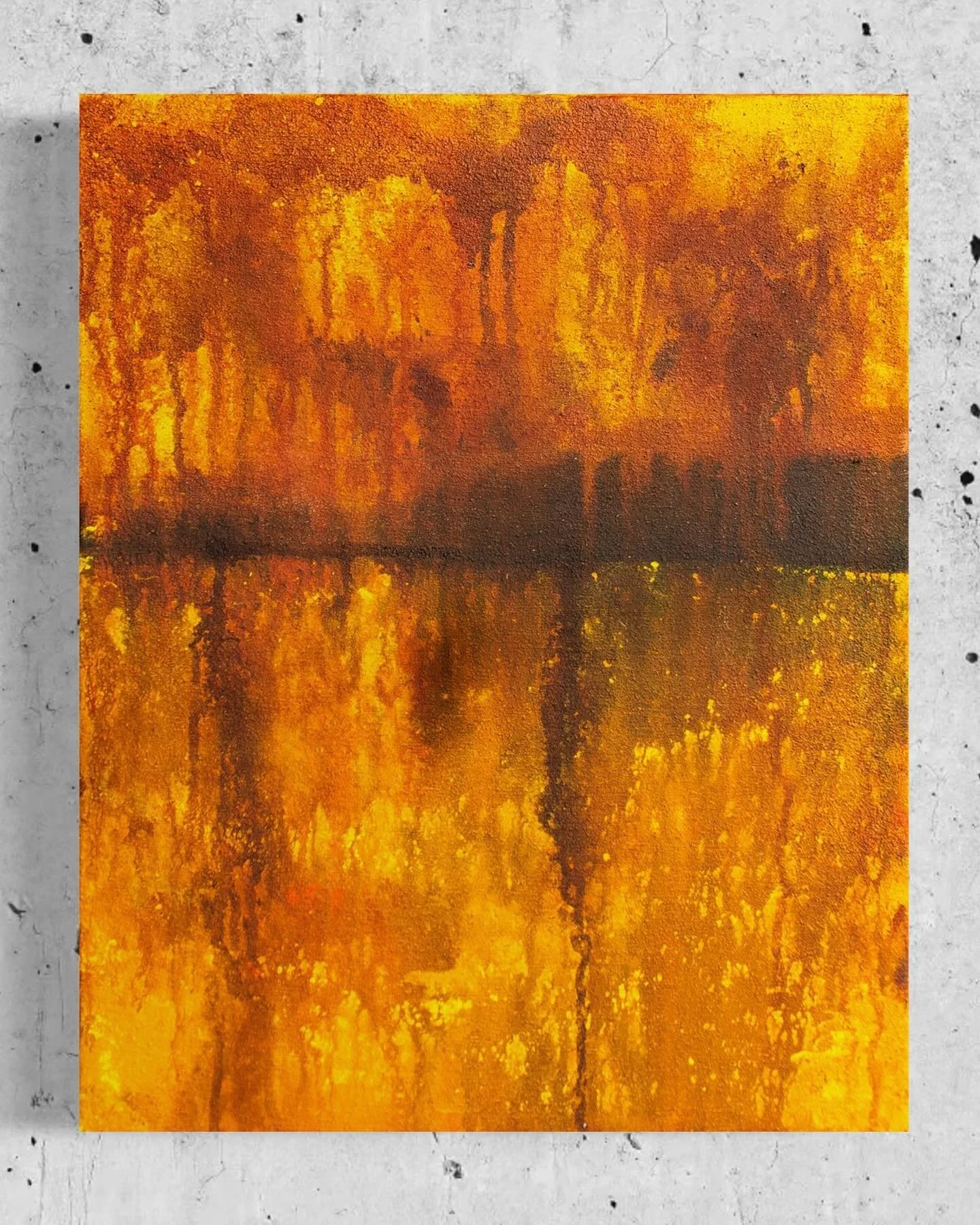 Oxidising 2 - Acrylic and ink on gesso and sand canvas 16&rsquo;x20&rsquo; 🟨