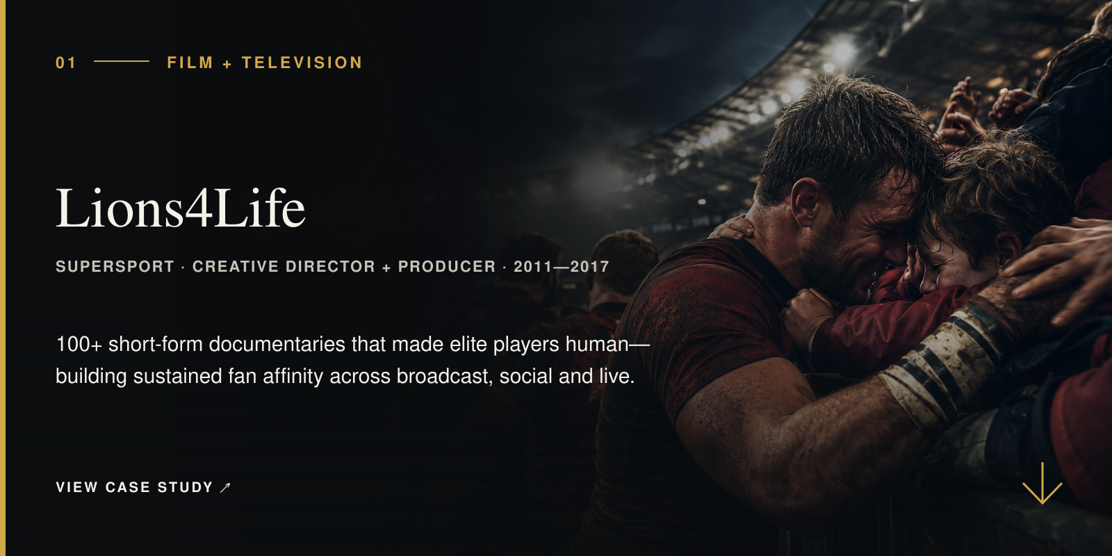 Cinematic rugby documentary image for Lions4Life, a SuperSport series creative-directed and produced by Michelle Tasic.