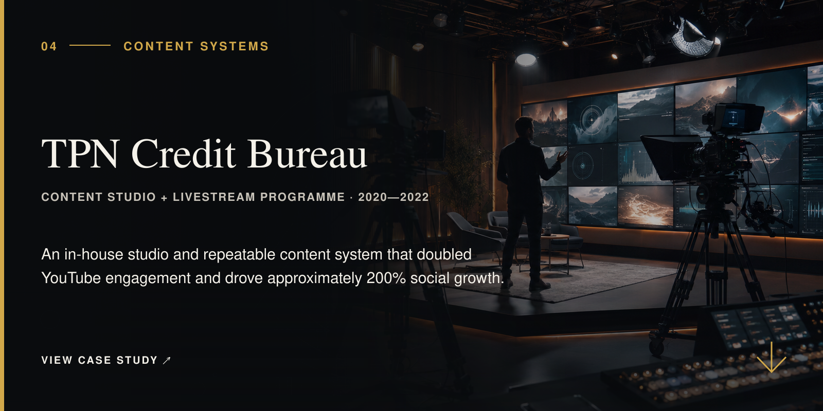 A refined multi-camera content studio representing the in-house livestream programme Michelle Tasic created for TPN Credit Bureau.