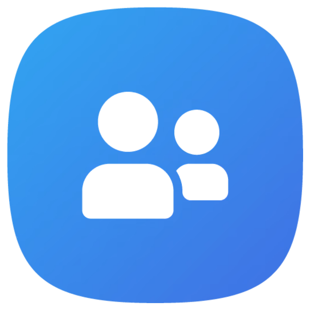 Blue circle icon with a user silhouette and a smaller circle representing a user, typically used for profile or contact information.