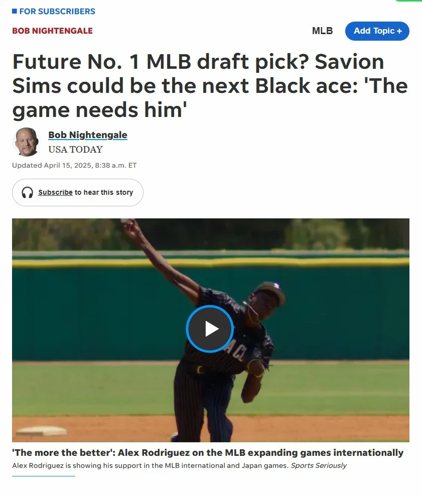 Savion Sims USA Today: Future No. 1 MLB draft pick? Savion Sims could be the next Black ace: 'The game needs him'