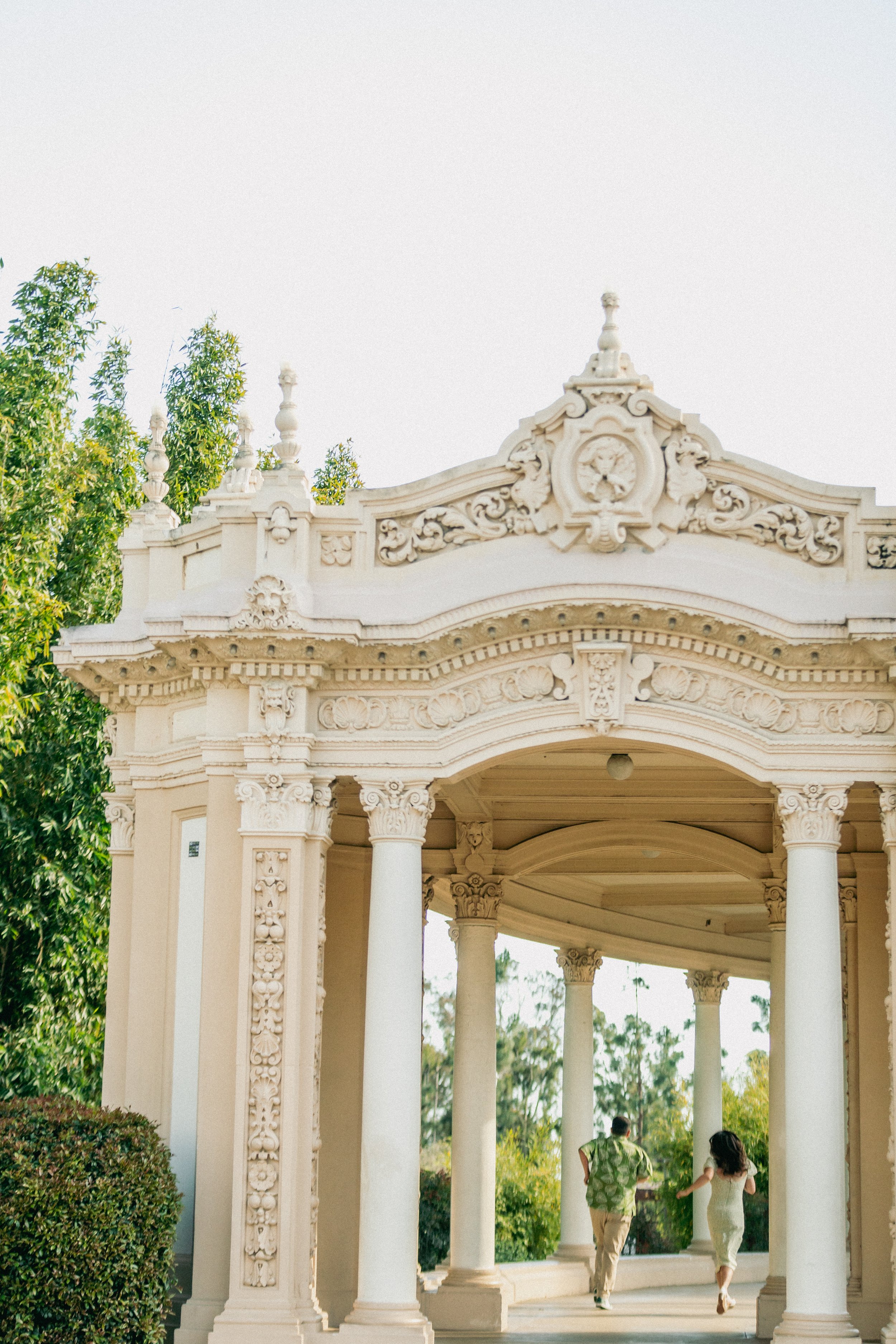 Candid photo of engagement session in San Diego's Historic Balboa Park