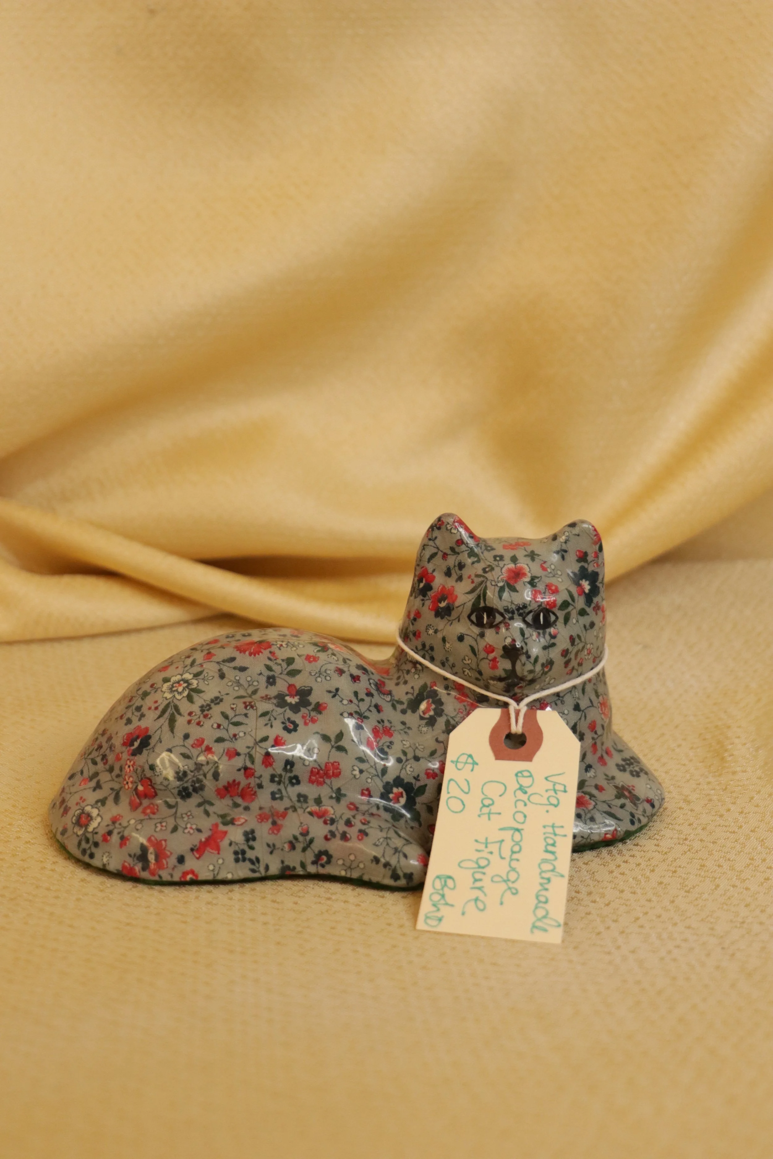 Vintage Handmade Decoupage Cat Figurine