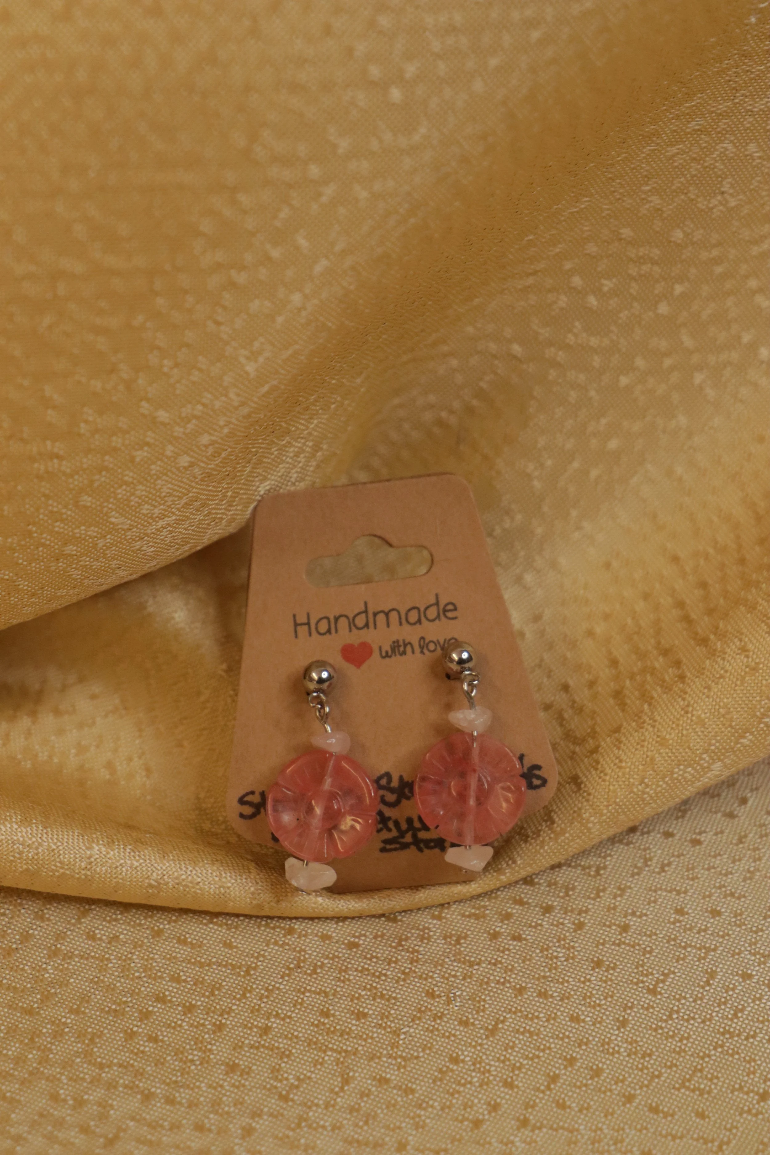 Pink Flower Studs with Natural Stones