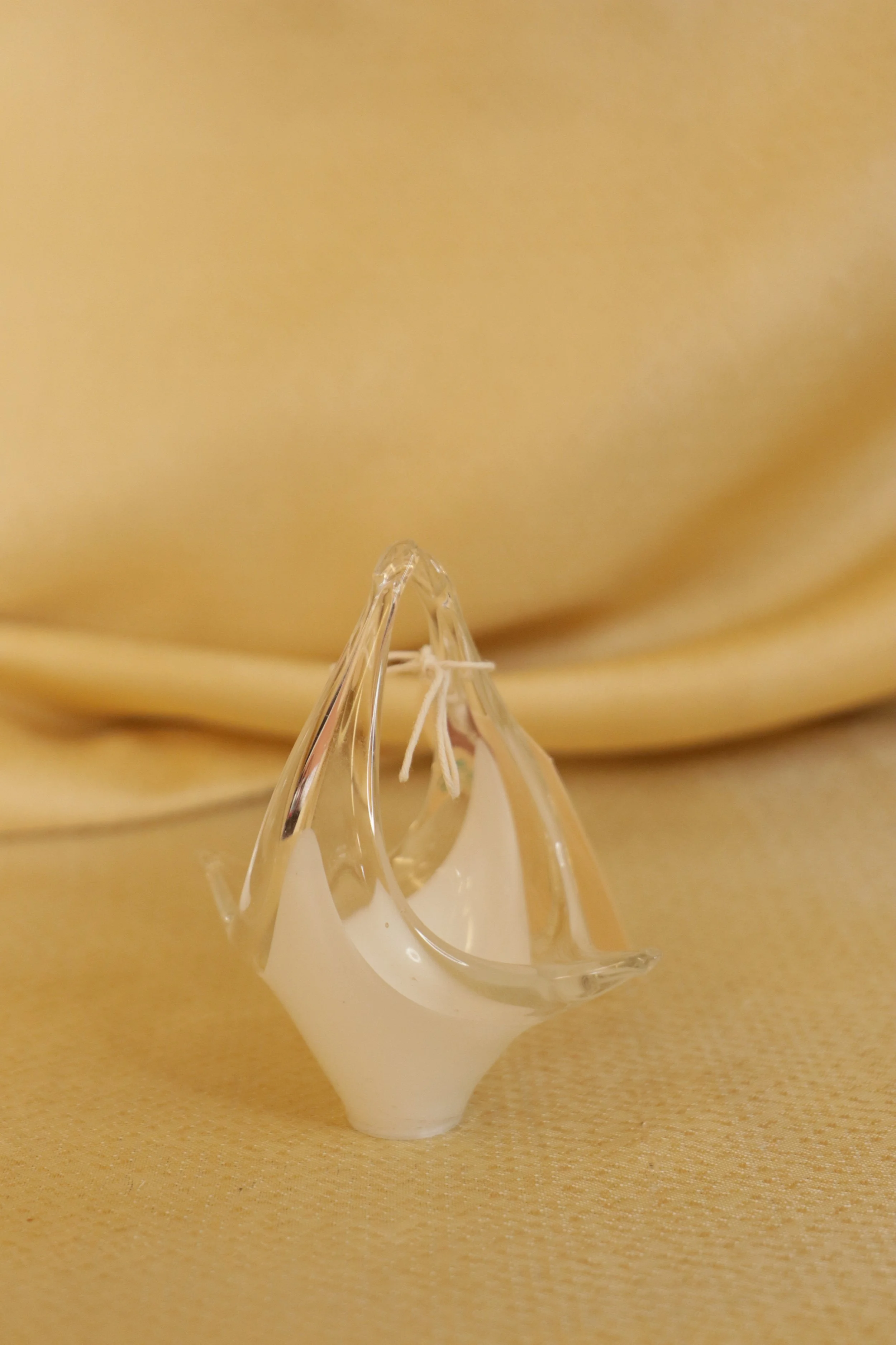 Vintage Small White Muraru Hand Blown Glass Basket