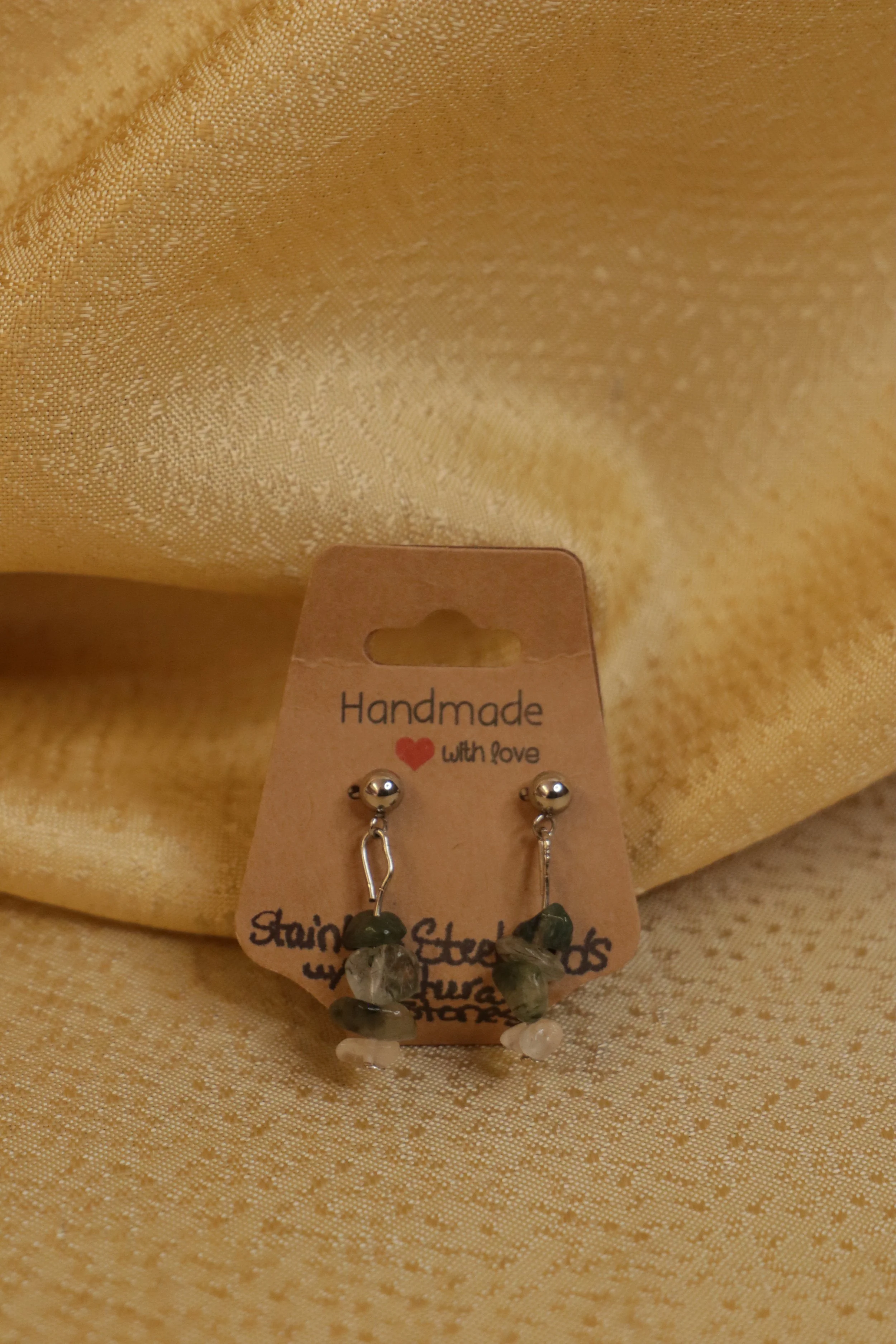 Green Stainless Steel Stud Natural Stone Earrings