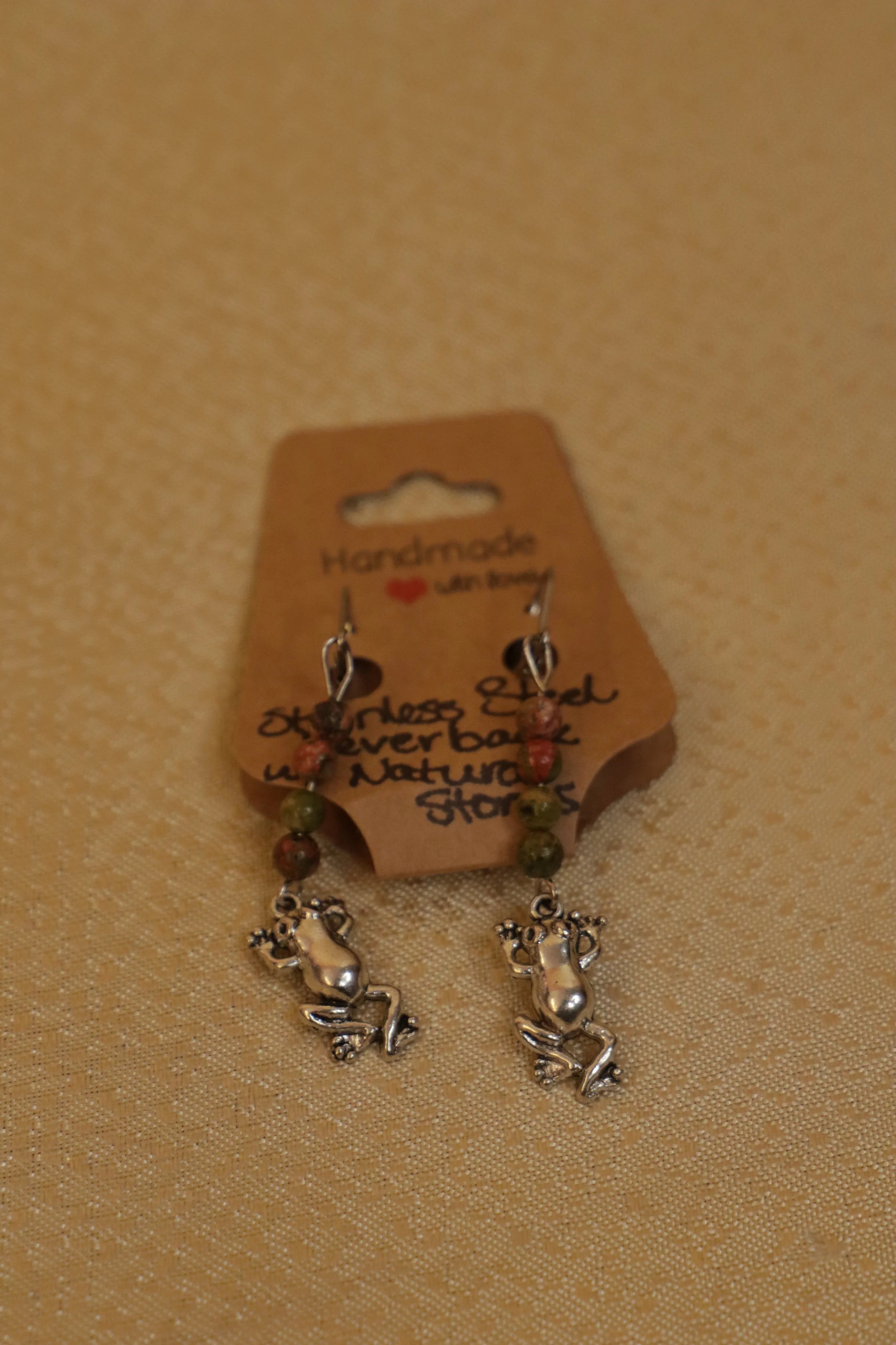 Stainless Steel Frog Lever Back Earrings with Natural Stones