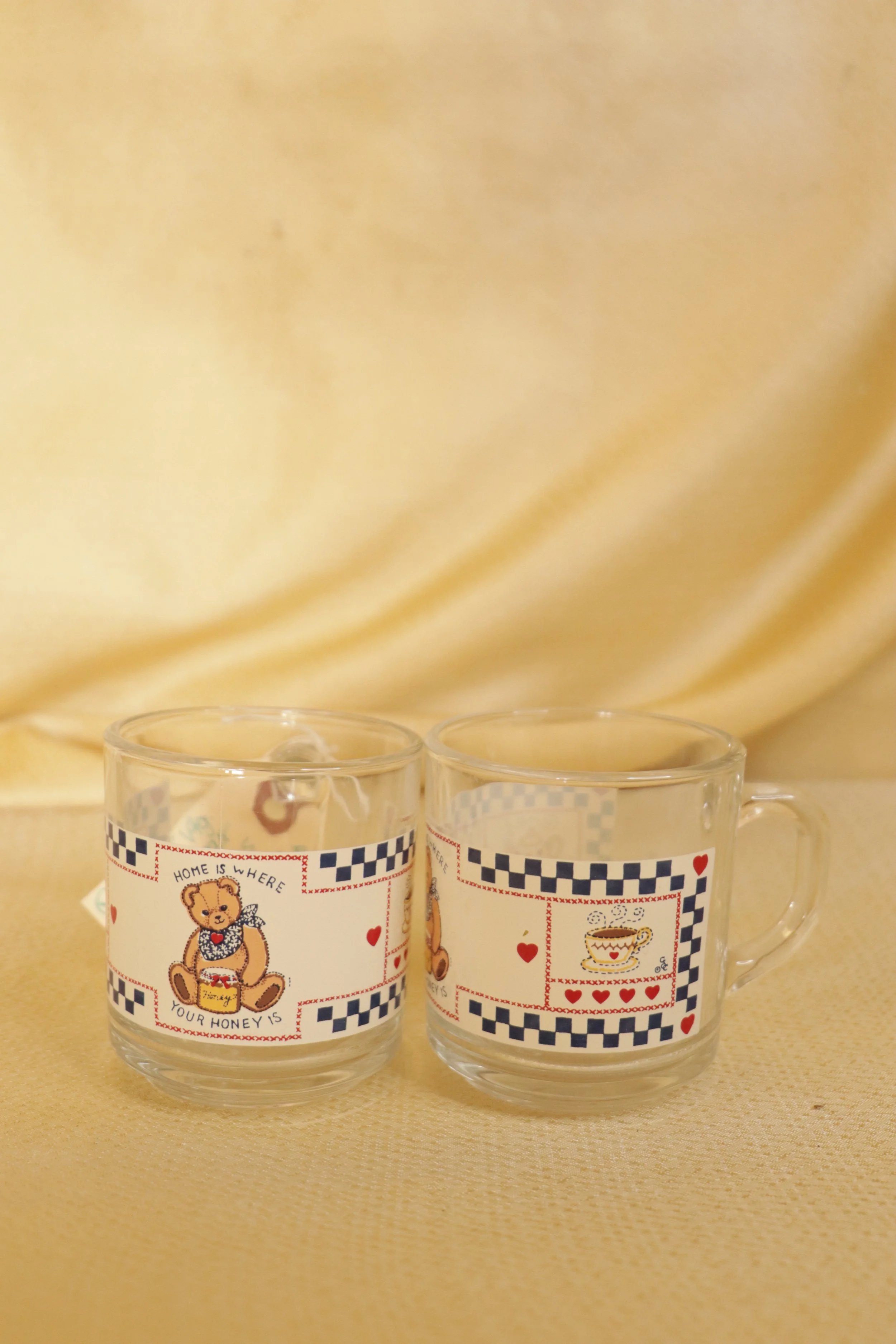 Pair of "Honey" Bear Clear Mugs