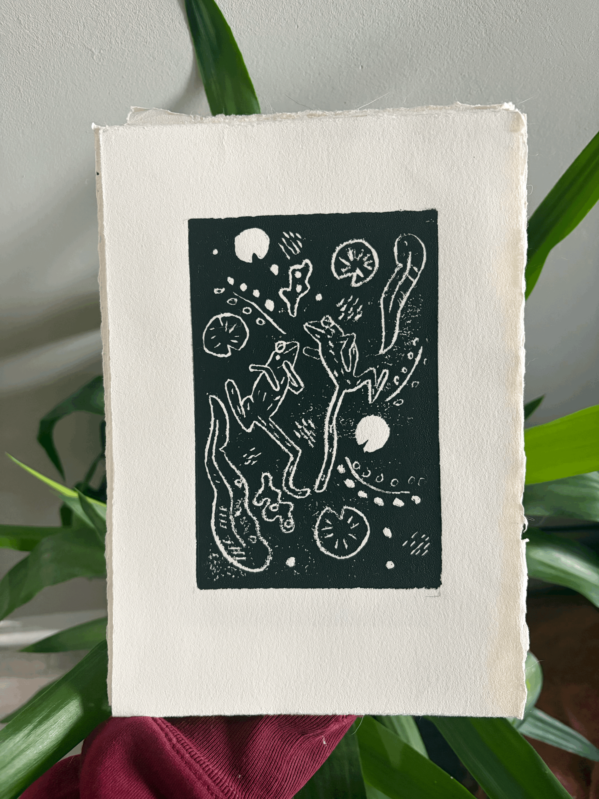 Dancing Frogs (block print)