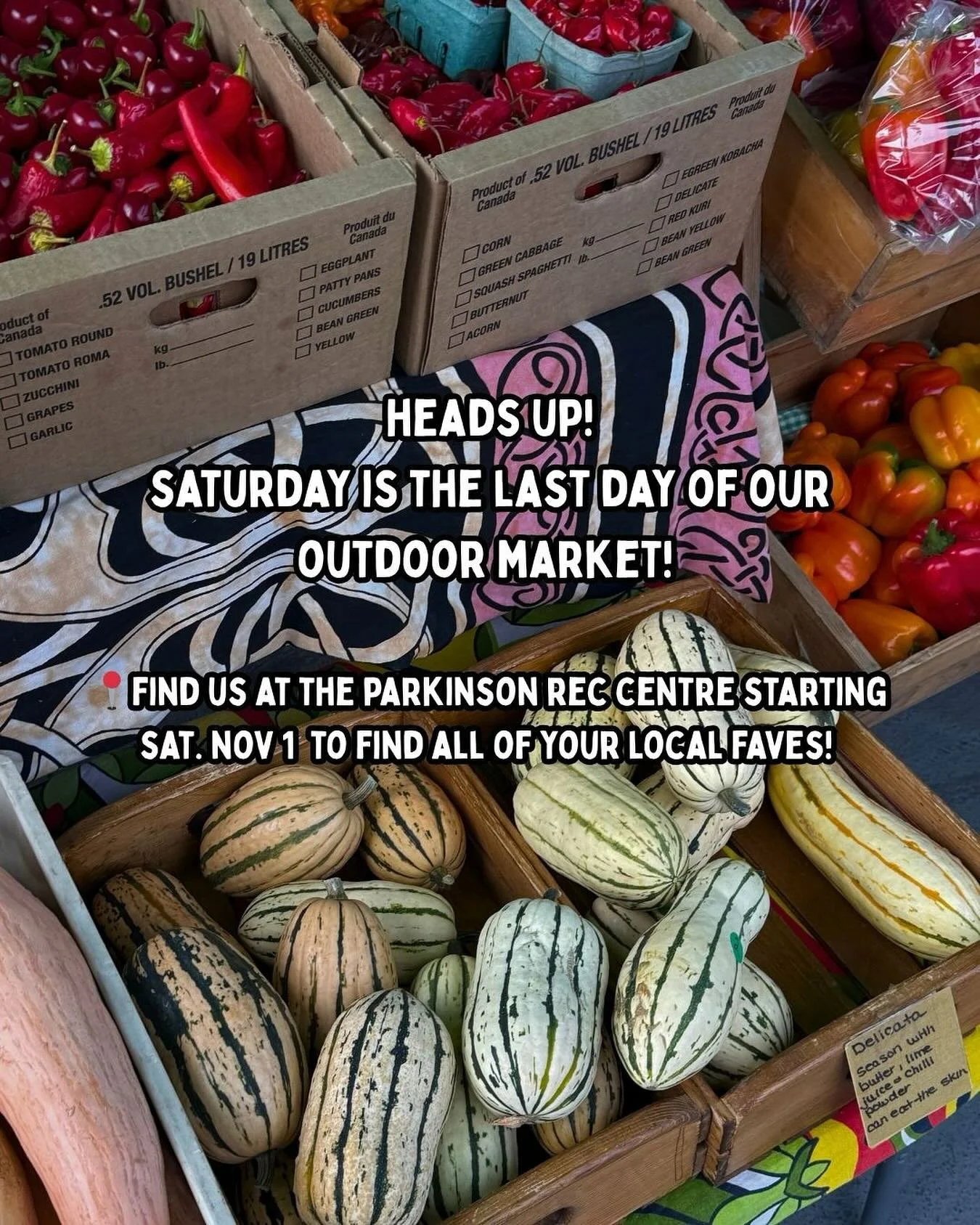 Our last outdoor market for the season will be this Saturday, Oct 25th @ Landmark District! After that we will be heading inside for the season @ Parkinson Rec Centre, starting Saturday Nov 1st! See you then 🍁⁣
⁣
⁣
⁣
#farmersmarket #kelownafarmersma