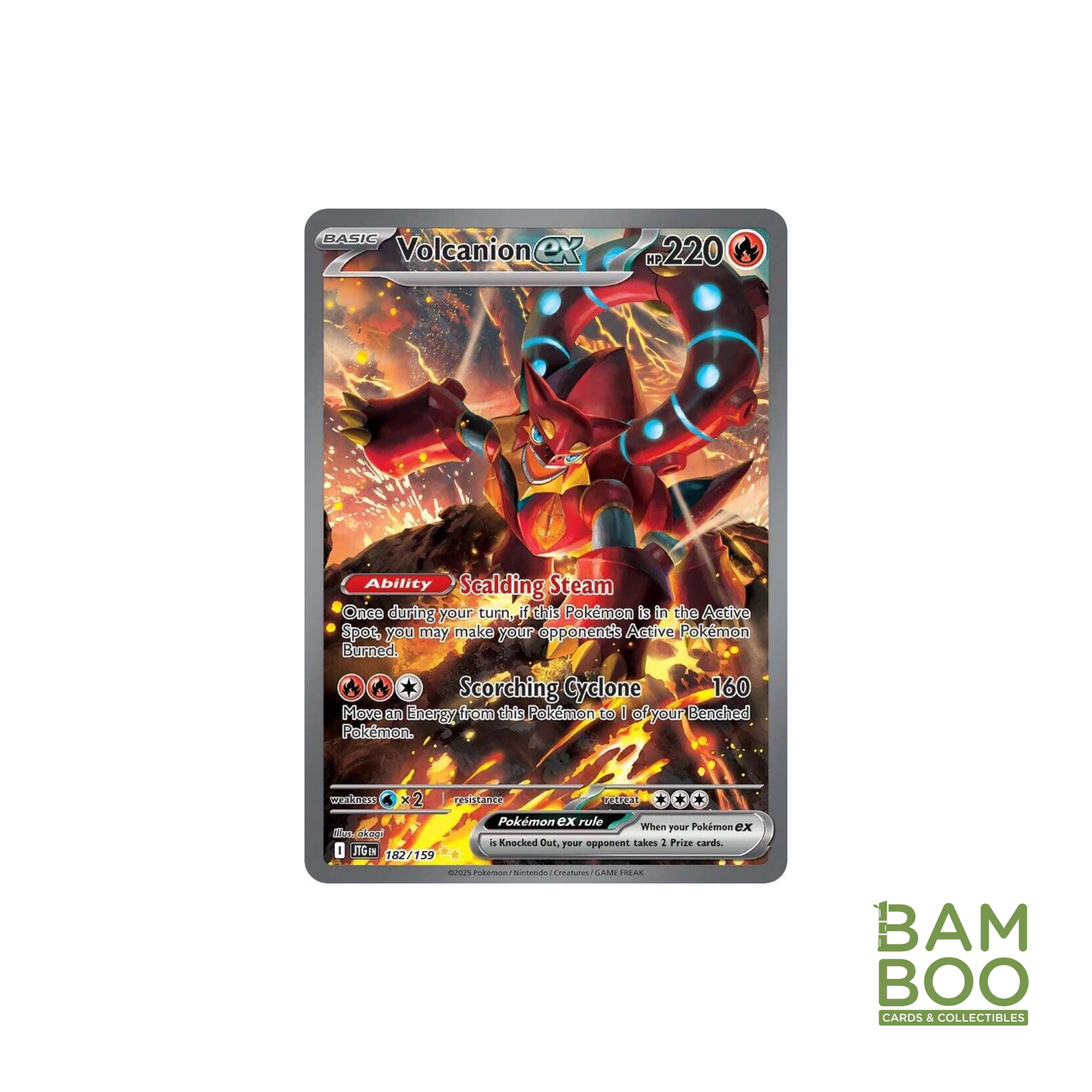 Volcanion GX 182/159 secret rare full art Pokemon card with fire-type artwork