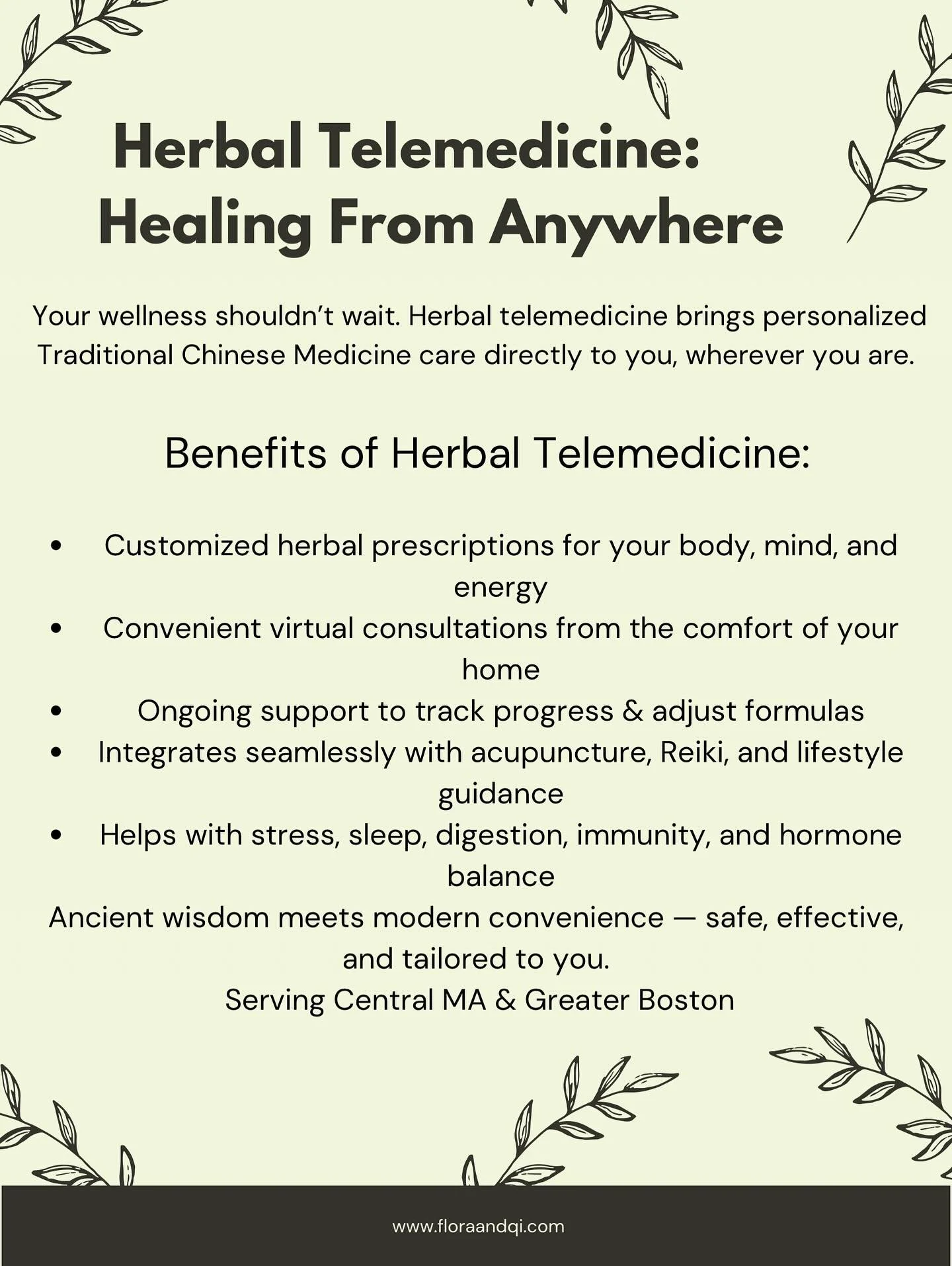 You don&rsquo;t have to travel to find balance &mdash; we&rsquo;ll bring the herbs to you. 🌿
Herbal telehealth is perfect for busy schedules, postpartum recovery, or when you&rsquo;re simply craving support from home. Personalized formulas, real res