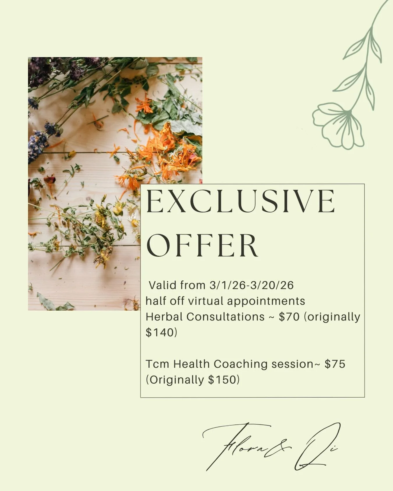 🌿For a limited time, I&rsquo;m offering 50% off virtual sessions to support your healing journey from wherever you are 🤍

If you&rsquo;ve been curious about Chinese herbal medicine or TCM health coaching for hormones, digestion, or nervous system b