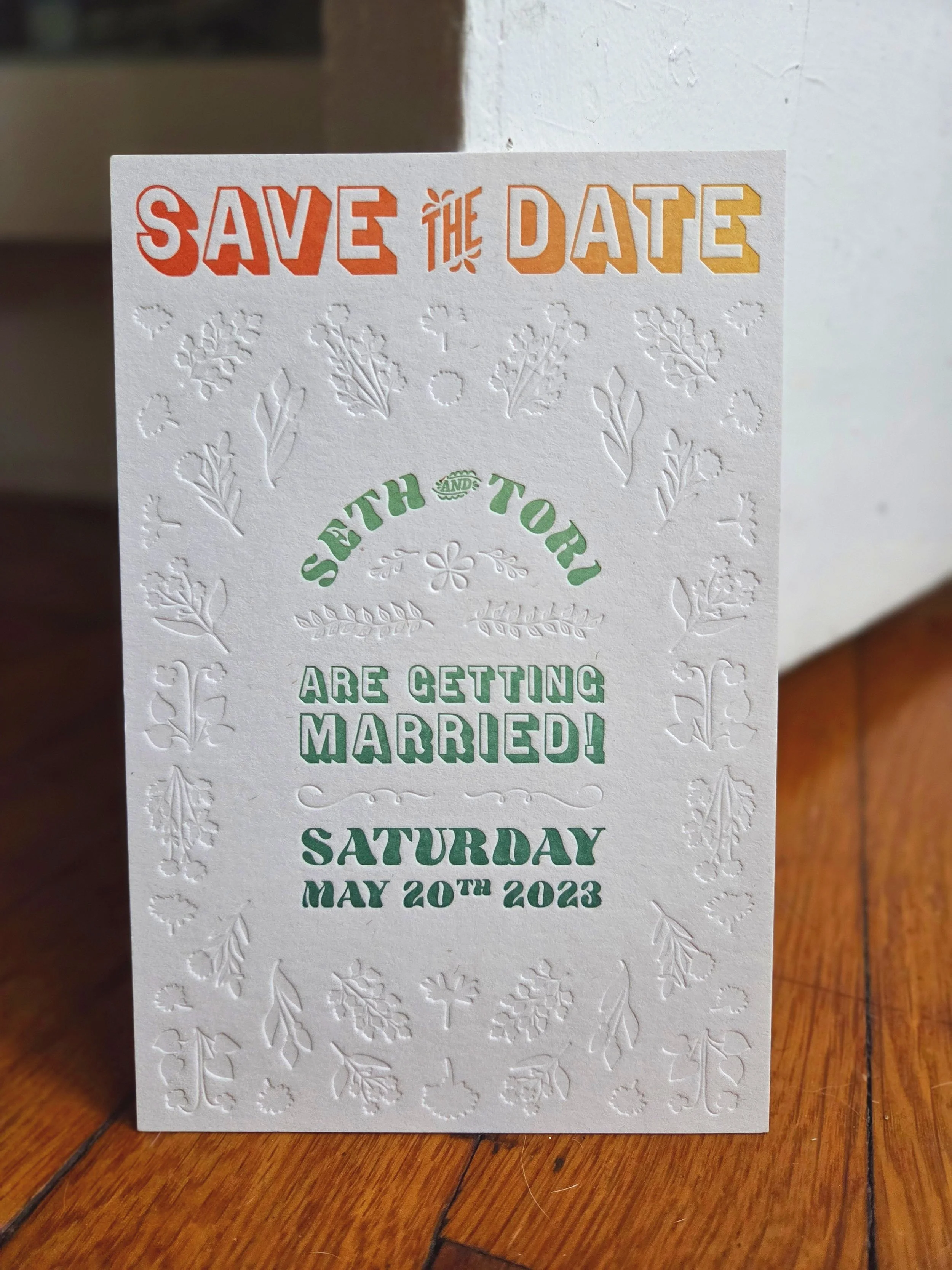 letterpress printed save the date